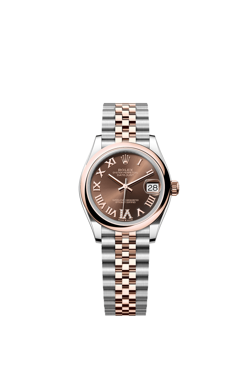 ROLEX LADY-DATEJUST 31MM TWO-TONE EVEROSE GOLD CHOCOLATE ROMAN DIAMOND DIAL DOMED BEZEL JUBILEE BRACELET 278241