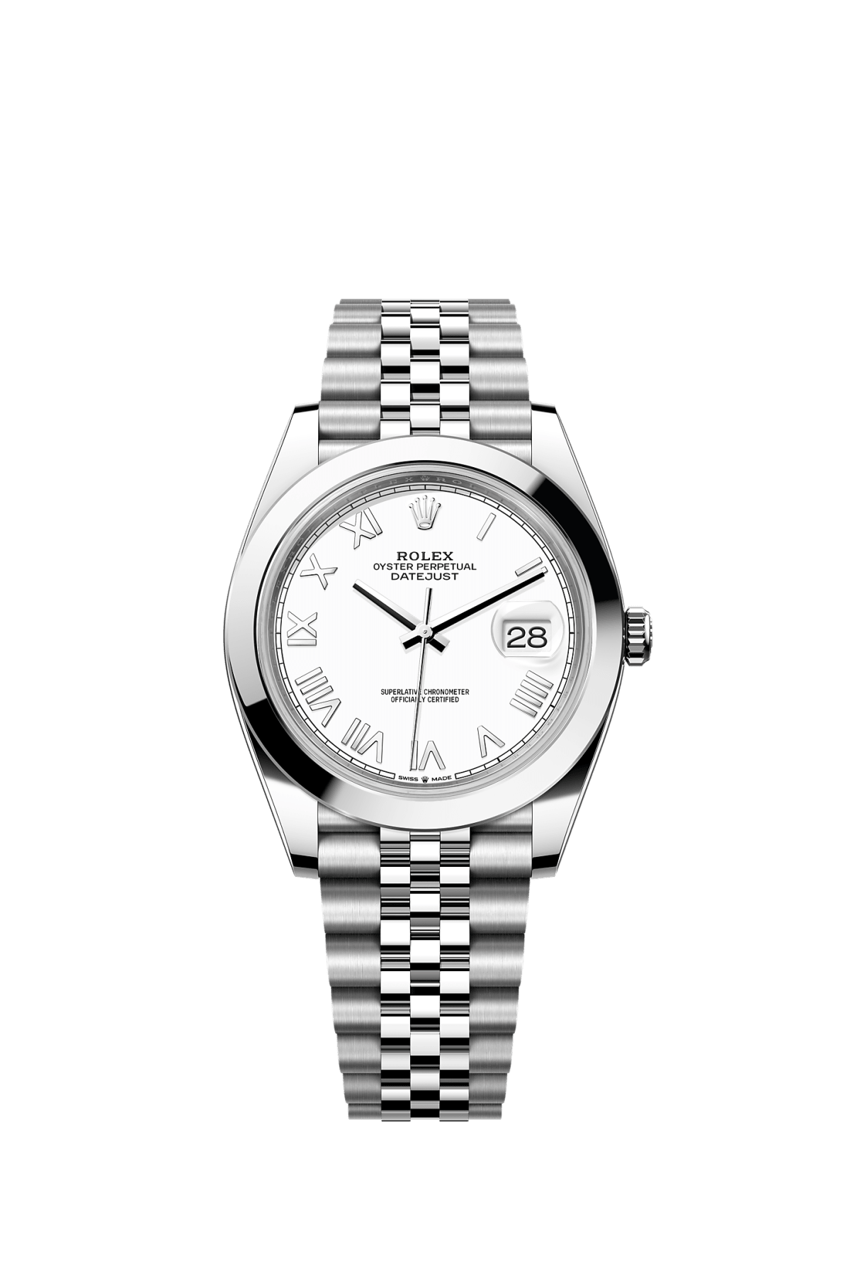 ROLEX DATEJUST 41MM WHITE ROMAN DIAL SMOOTH BEZEL JUBILEE BRACELET 126300