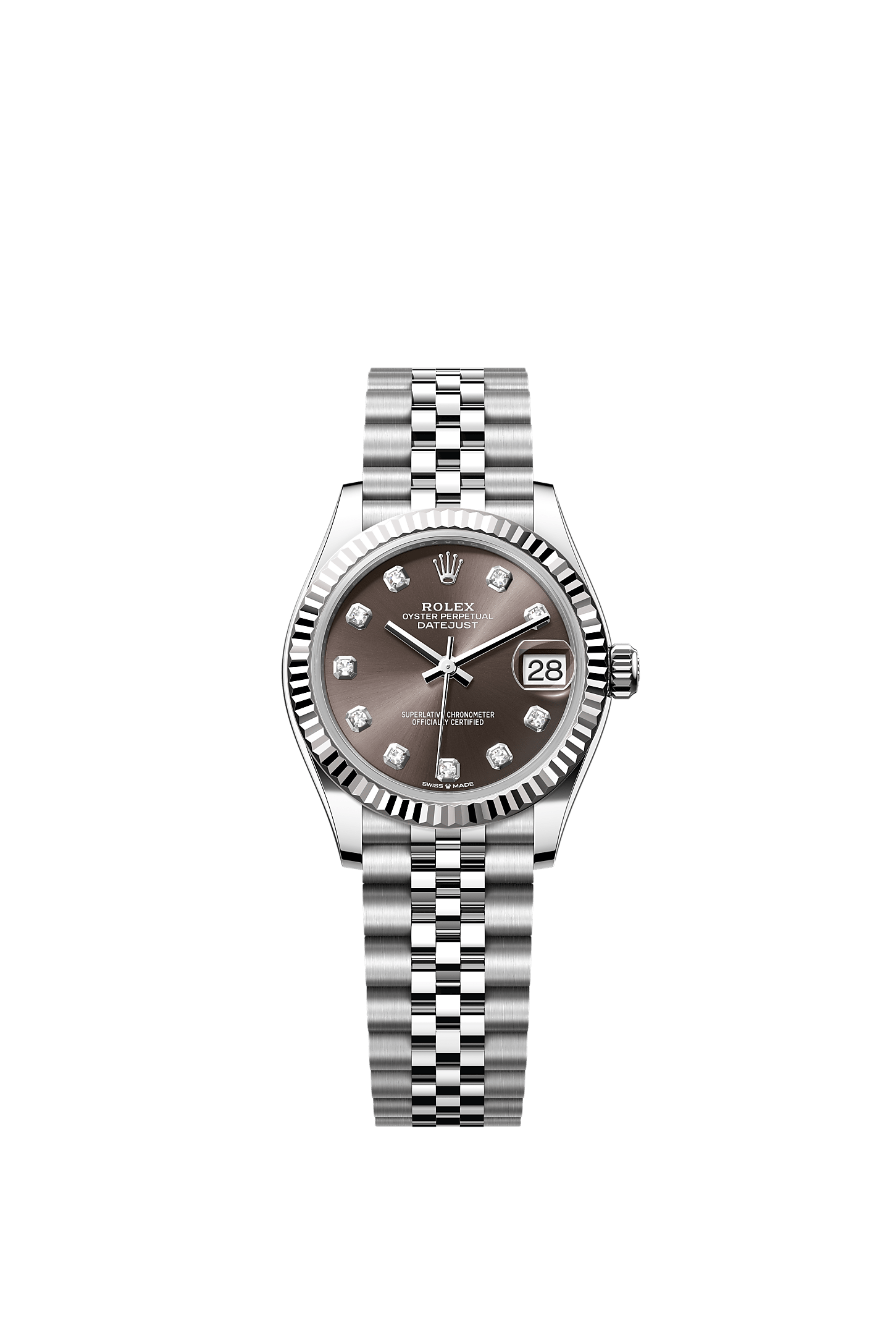 ROLEX LADY-DATEJUST 31MM GREY DIAMOND DIAL FLUTED BEZEL JUBILEE BRACELET 278274