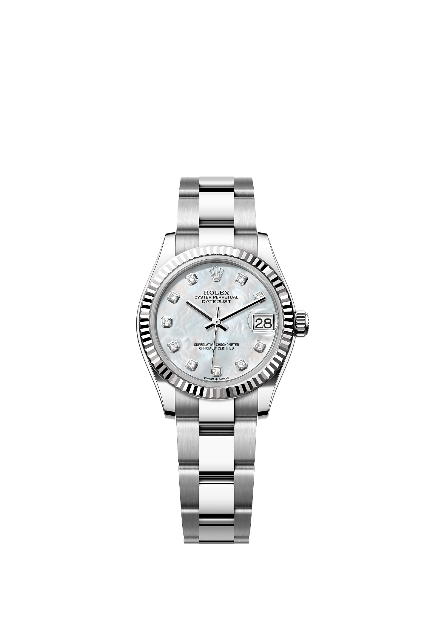 ROLEX LADY-DATEJUST 31MM MOTHER OF PEARL DIAMOND DIAL FLUTED BEZEL OYSTER BRACELET 278274