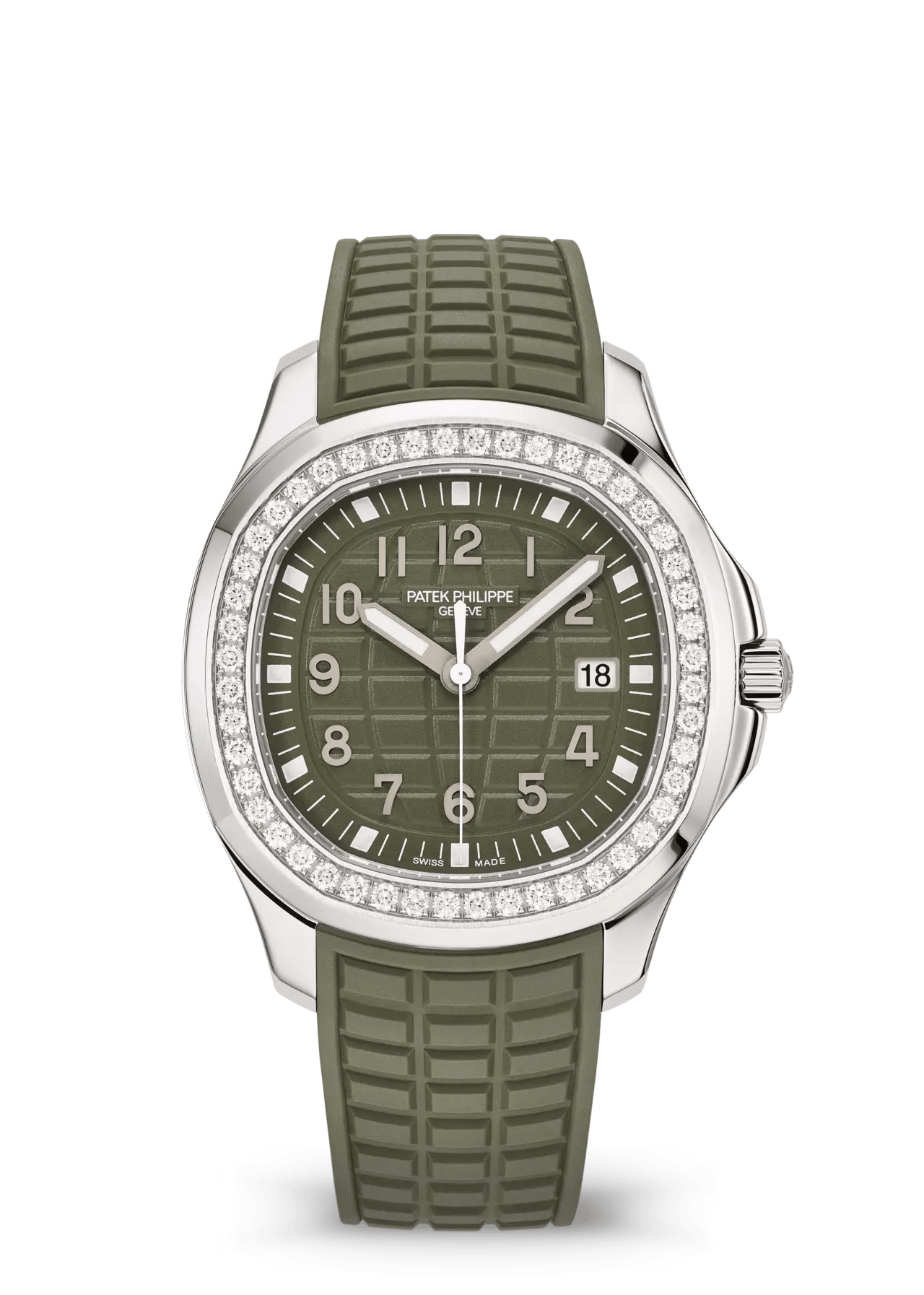 PATEK PHILIPPE AQUANAUT LUCE STAINLESS STEEL DIAMOND BEZEL KHAKI GREEN DIAL - 5267/200A-011