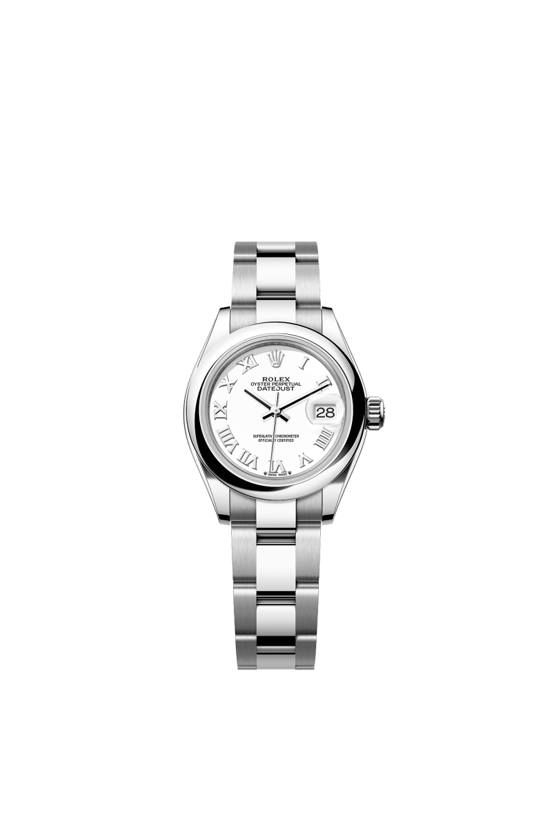 ROLEX LADY-DATEJUST 28MM WHITE ROMAN DIAL DOMED BEZEL OYSTER BRACELET 279160