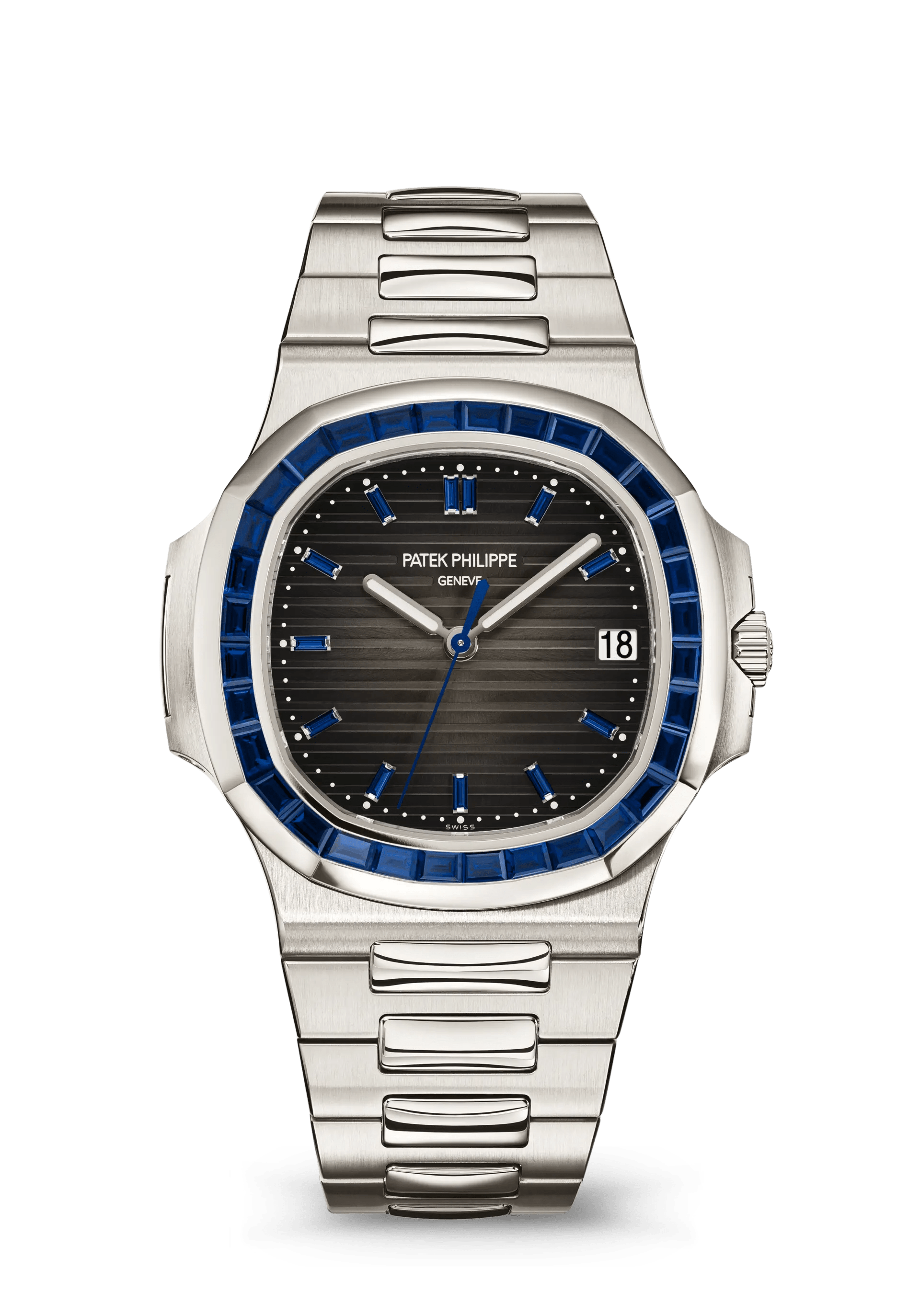 PATEK PHILIPPE NAUTILUS JOAILLERIE 40MM PLATINUM CHARCOAL GRAY DIAL SAPPHIRE BEZEL – 5711/111P-001
