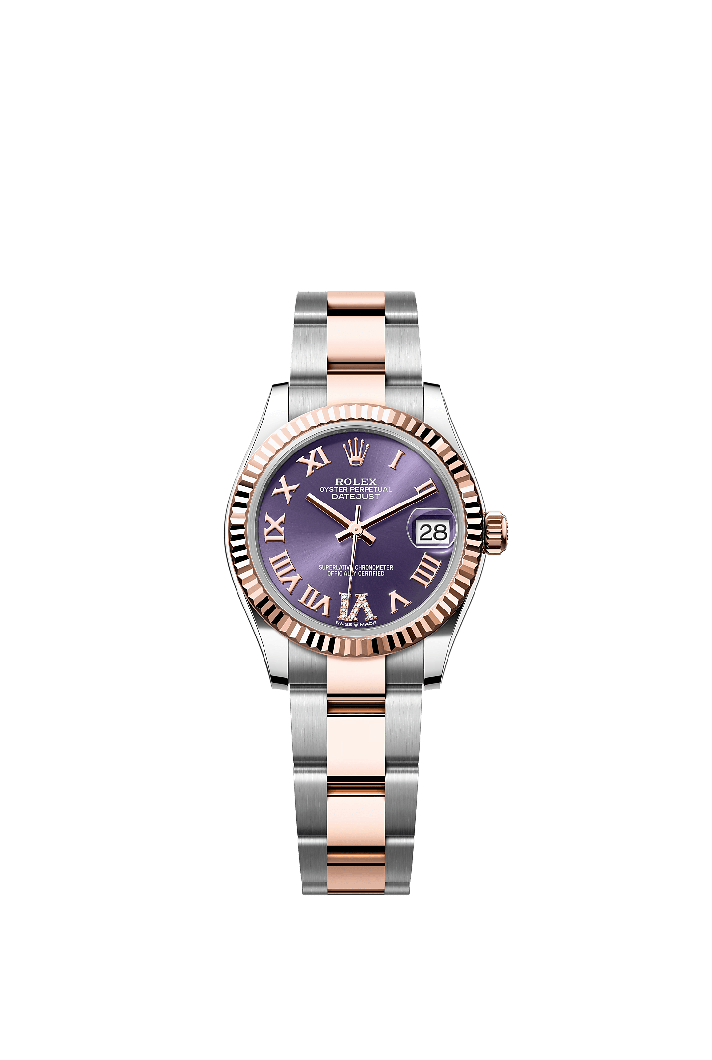 ROLEX LADY-DATEJUST 31MM TWO-TONE EVEROSE GOLD AUBERGINE ROMAN DIAMOND DIAL FLUTED BEZEL OYSTER BRACELET 278271
