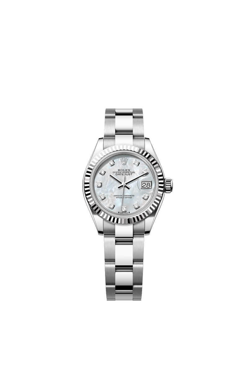 ROLEX LADY-DATEJUST 28MM MOTHER OF PEARL DIAMOND DIAL FLUTED BEZEL OYSTER BRACELET 279174