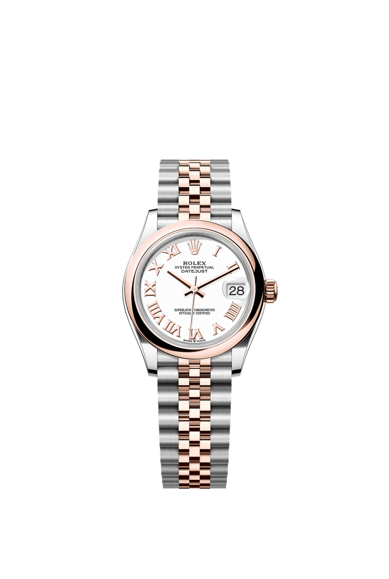 ROLEX LADY-DATEJUST 31MM TWO-TONE EVEROSE GOLD WHITE ROMAN DIAL DOMED BEZEL JUBILEE BRACELET 278241