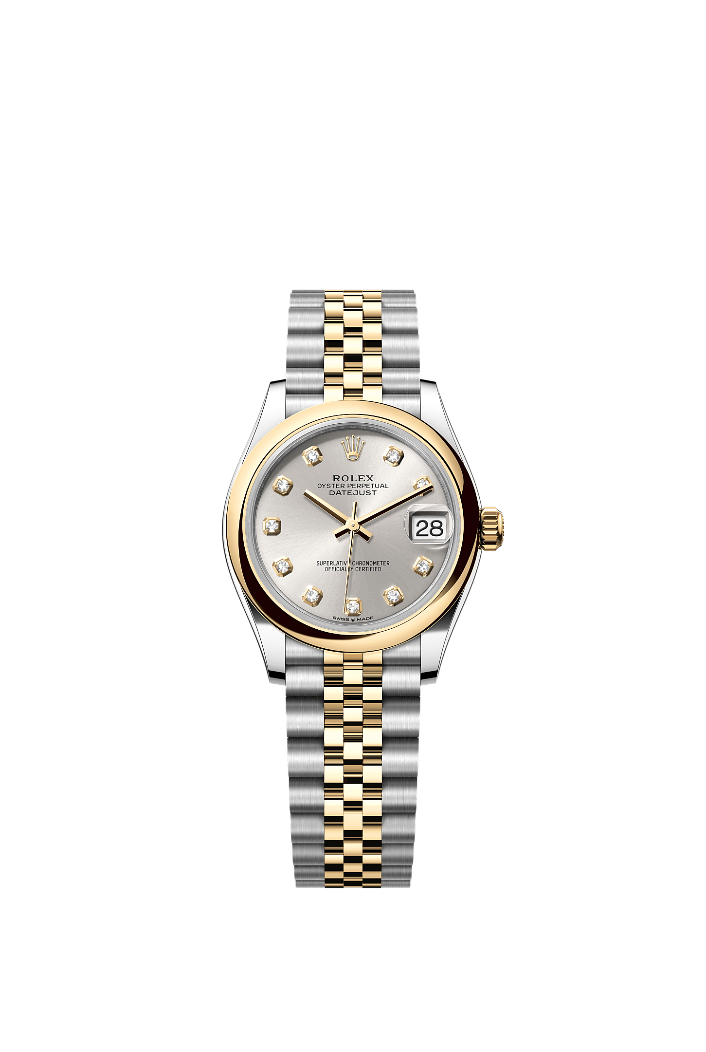 ROLEX LADY-DATEJUST 31MM TWO-TONE YELLOW GOLD SILVER DIAMOND DIAL DOMED BEZEL JUBILEE BRACELET 278243