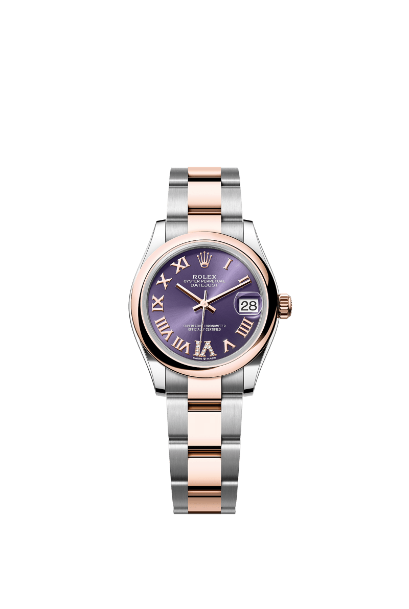 ROLEX LADY-DATEJUST 31MM TWO-TONE EVEROSE GOLD AUBERGINE ROMAN DIAMOND DIAL DOMED BEZEL OYSTER BRACELET 278241