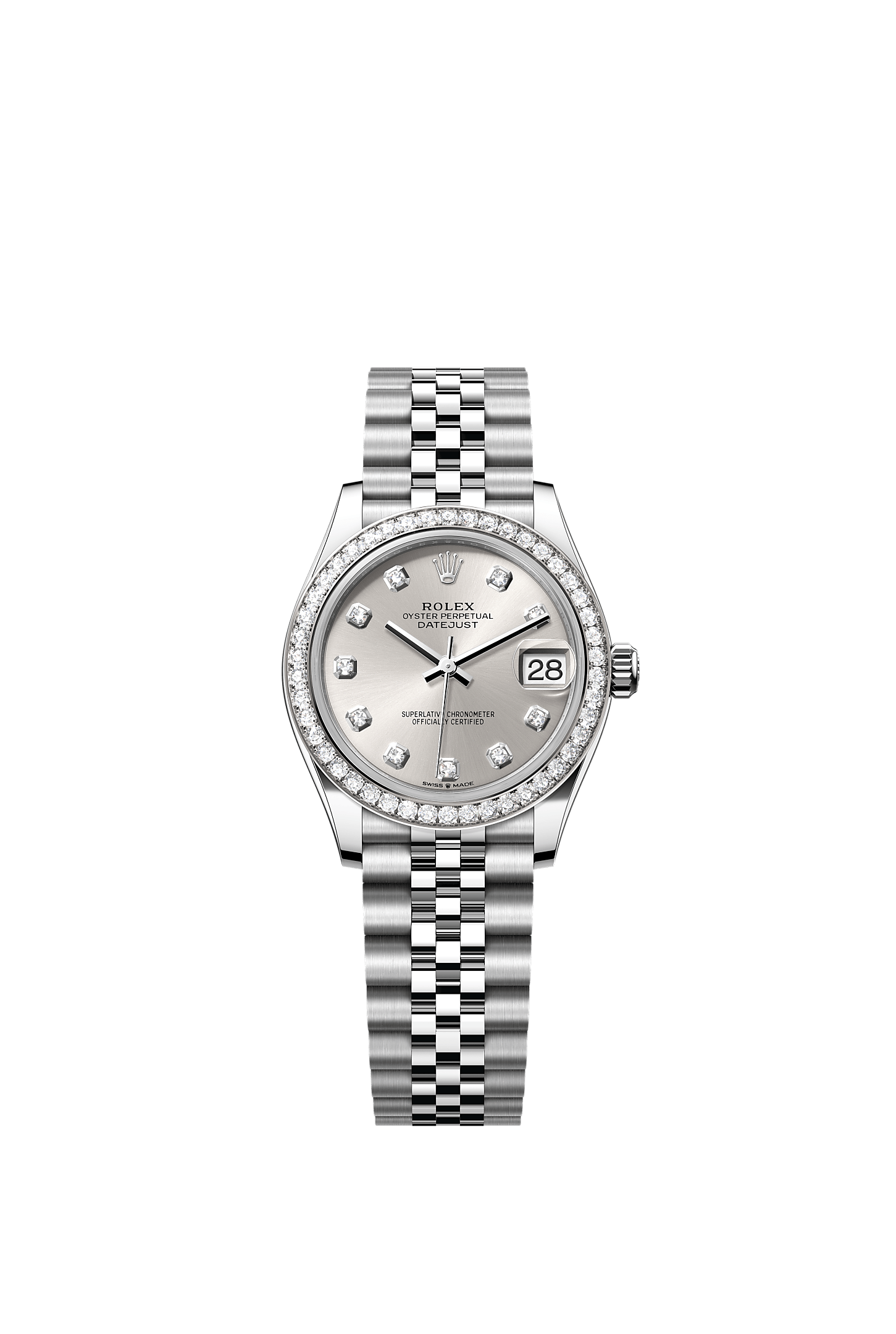 ROLEX LADY-DATEJUST 31MM SILVER DIAMOND DIAL DIAMOND BEZEL JUBILEE BRACELET 278384RBR