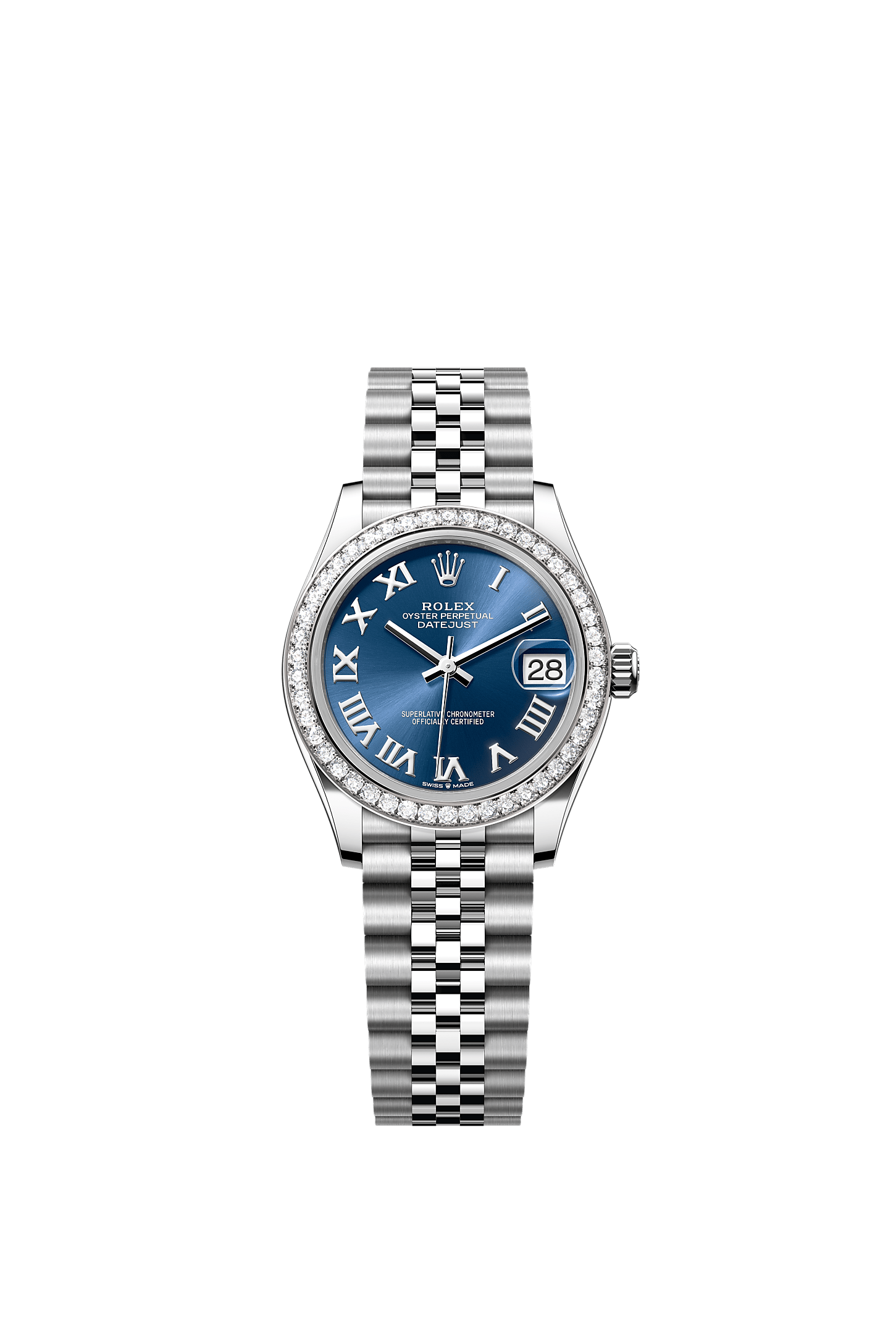 ROLEX LADY-DATEJUST 31MM BLUE ROMAN DIAL DIAMOND BEZEL JUBILEE BRACELET 278384RBR