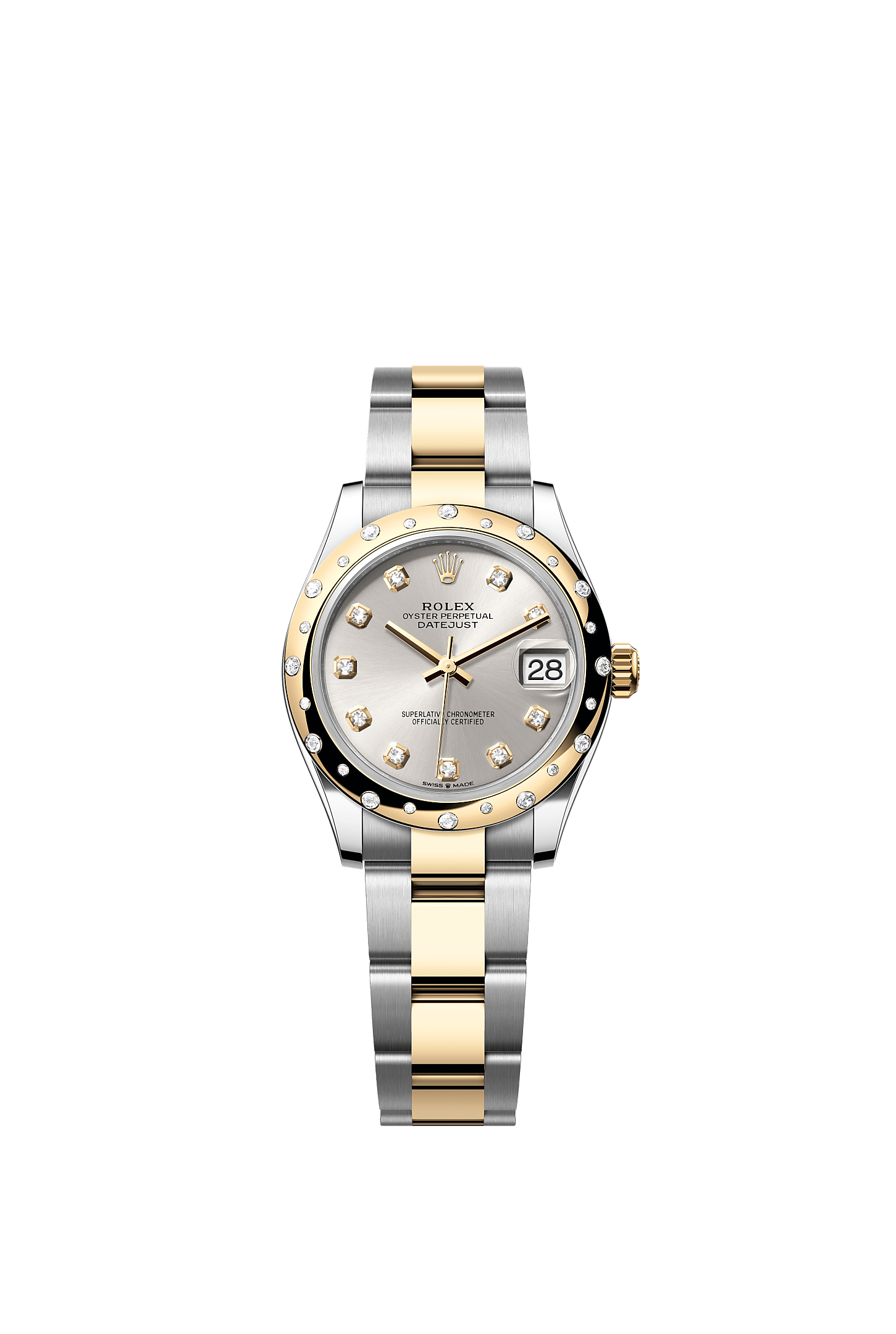 ROLEX LADY-DATEJUST 31MM TWO-TONE YELLOW GOLD SILVER DIAL DIAMOND DOMED BEZEL OYSTER BRACELET 278343RBR