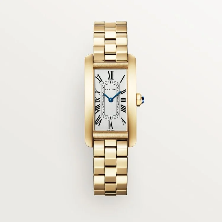CARTIER TANK AMERICAINE 18K YELLOW GOLD SILVERED DIAL YELLOW GOLD BRACELET WGTA0406
