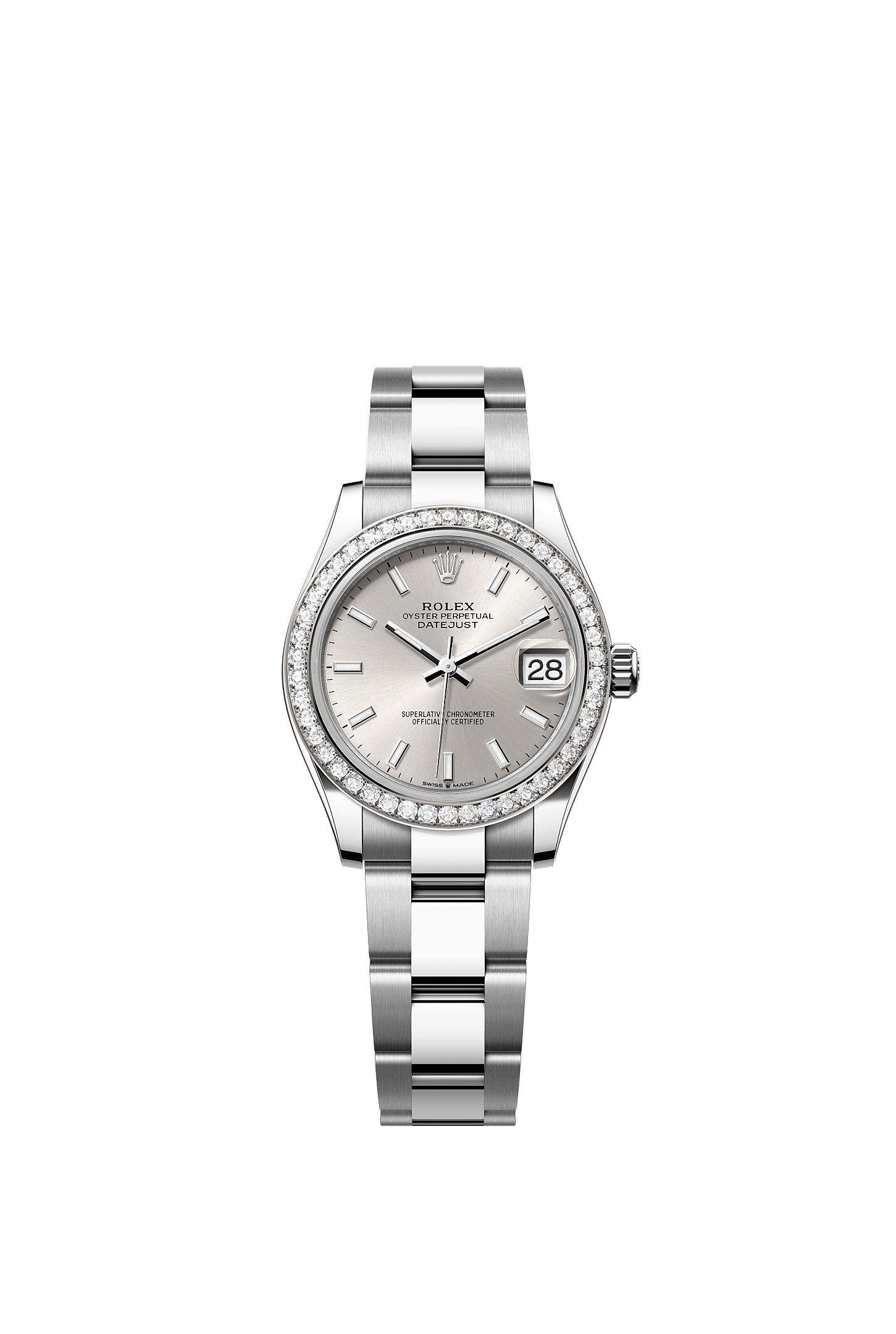 ROLEX LADY-DATEJUST 31MM SILVER INDEX DIAL DIAMOND BEZEL OYSTER BRACELET 278384RBR