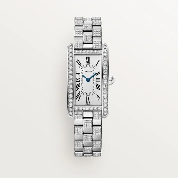 CARTIER TANK AMERICAINE 18K WHITE GOLD DIAMOND-SET SILVERED DIAL WHITE GOLD BRACELET WJTA0068