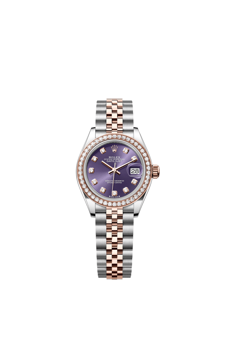 ROLEX LADY-DATEJUST 28MM TWO-TONE EVEROSE GOLD AUBERGINE DIAMOND DIAL DIAMOND-SET BEZEL JUBILEE BRACELET 279381RBR