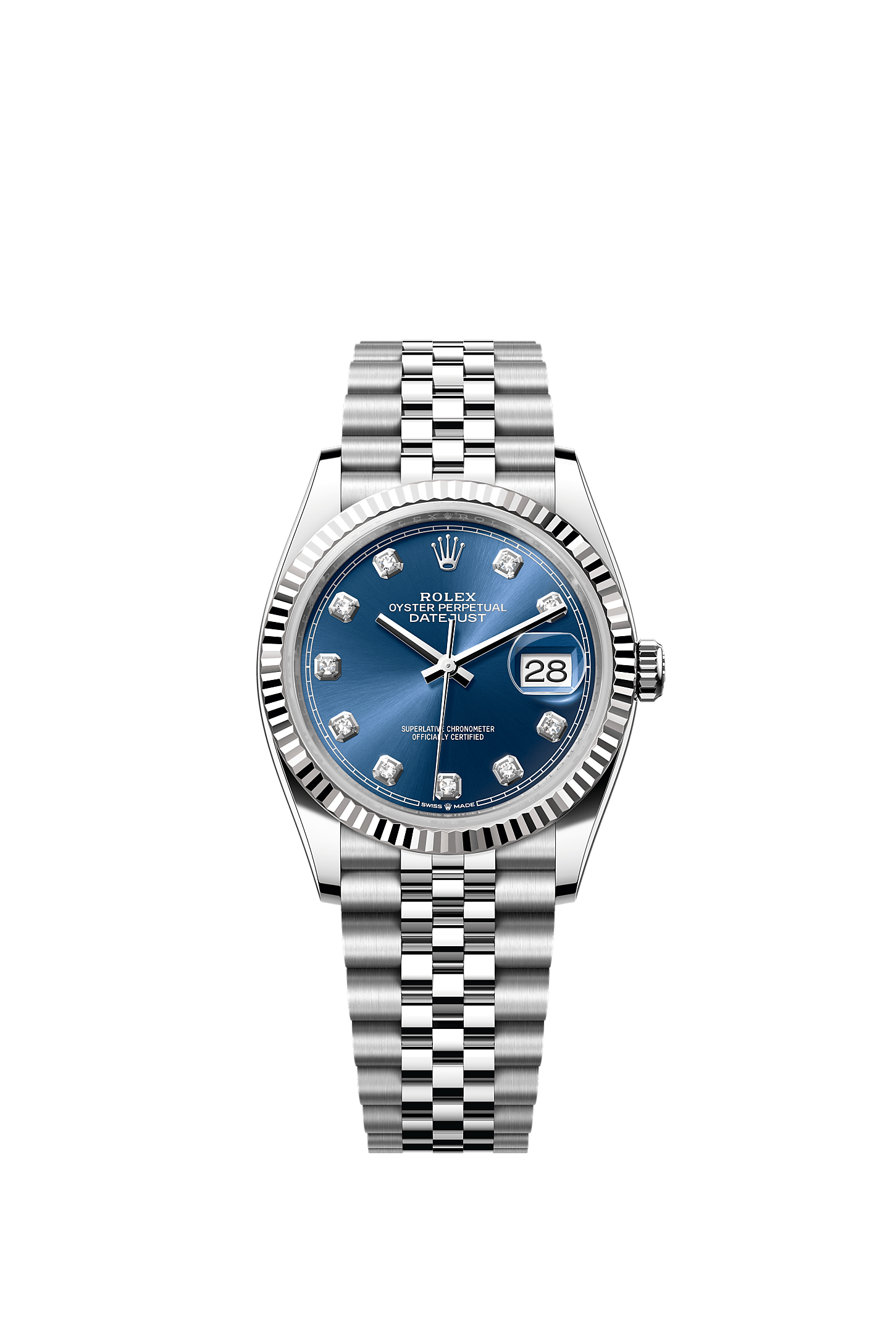 ROLEX DATEJUST 36 BRIGHT BLUE ROMAN DIAL FLUTED BEZEL JUBILEE BRACELET 126234 – NEW 2026