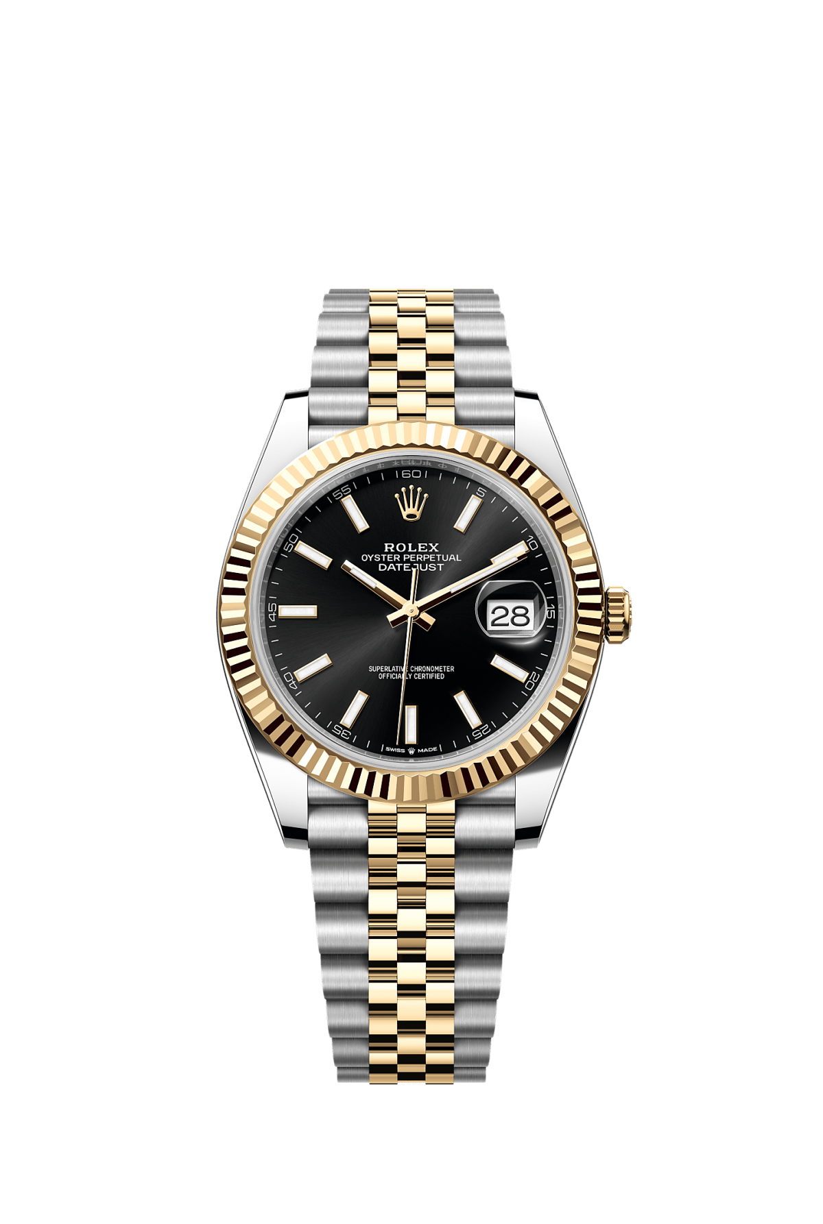 ROLEX DATEJUST 41MM TWO-TONE YELLOW GOLD BLACK INDEX DIAL FLUTED BEZEL JUBILEE BRACELET 126333