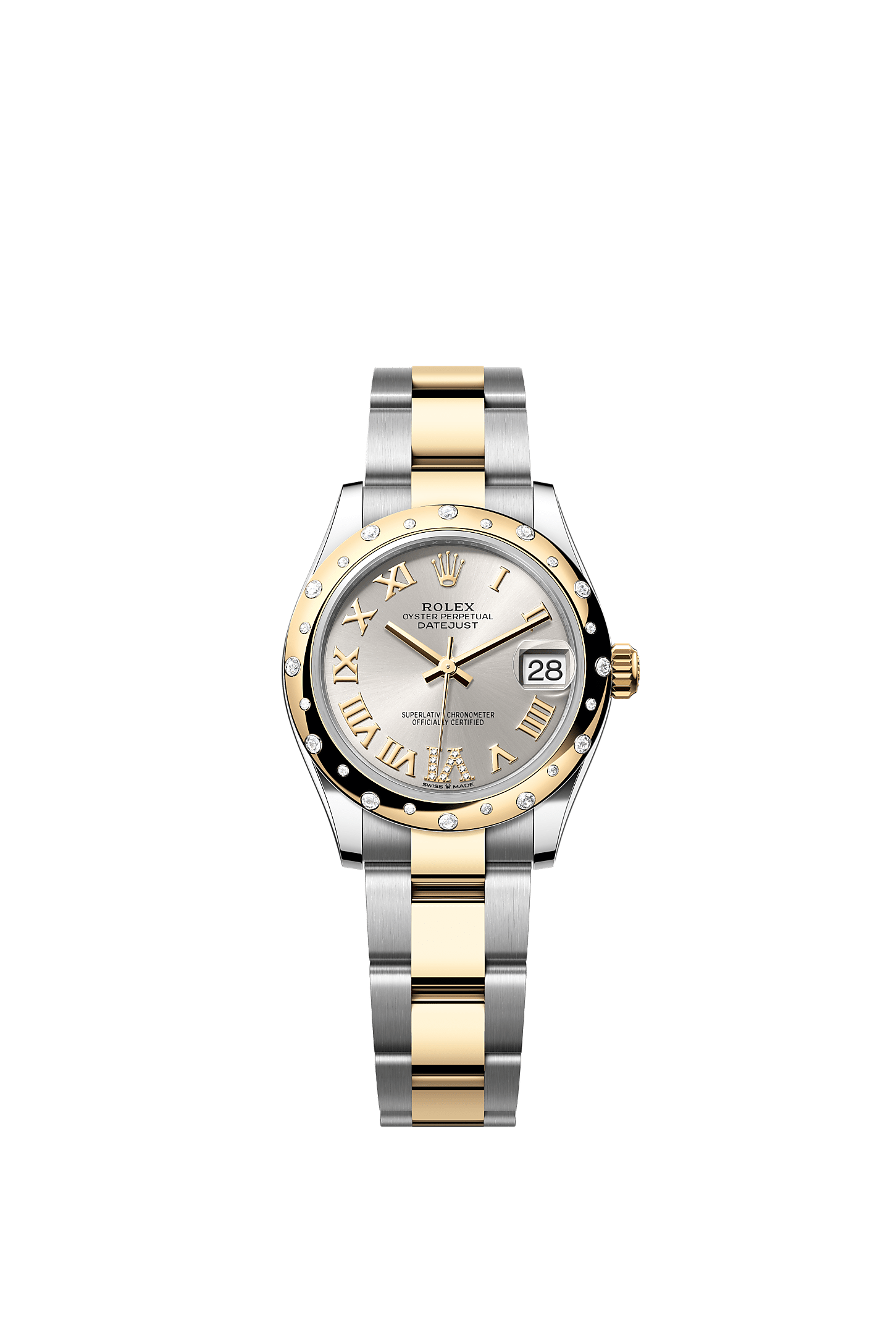 ROLEX LADY-DATEJUST 31MM TWO-TONE YELLOW GOLD SILVER ROMAN DIAMOND DIAL DIAMOND DOMED BEZEL OYSTER BRACELET 278343RBR