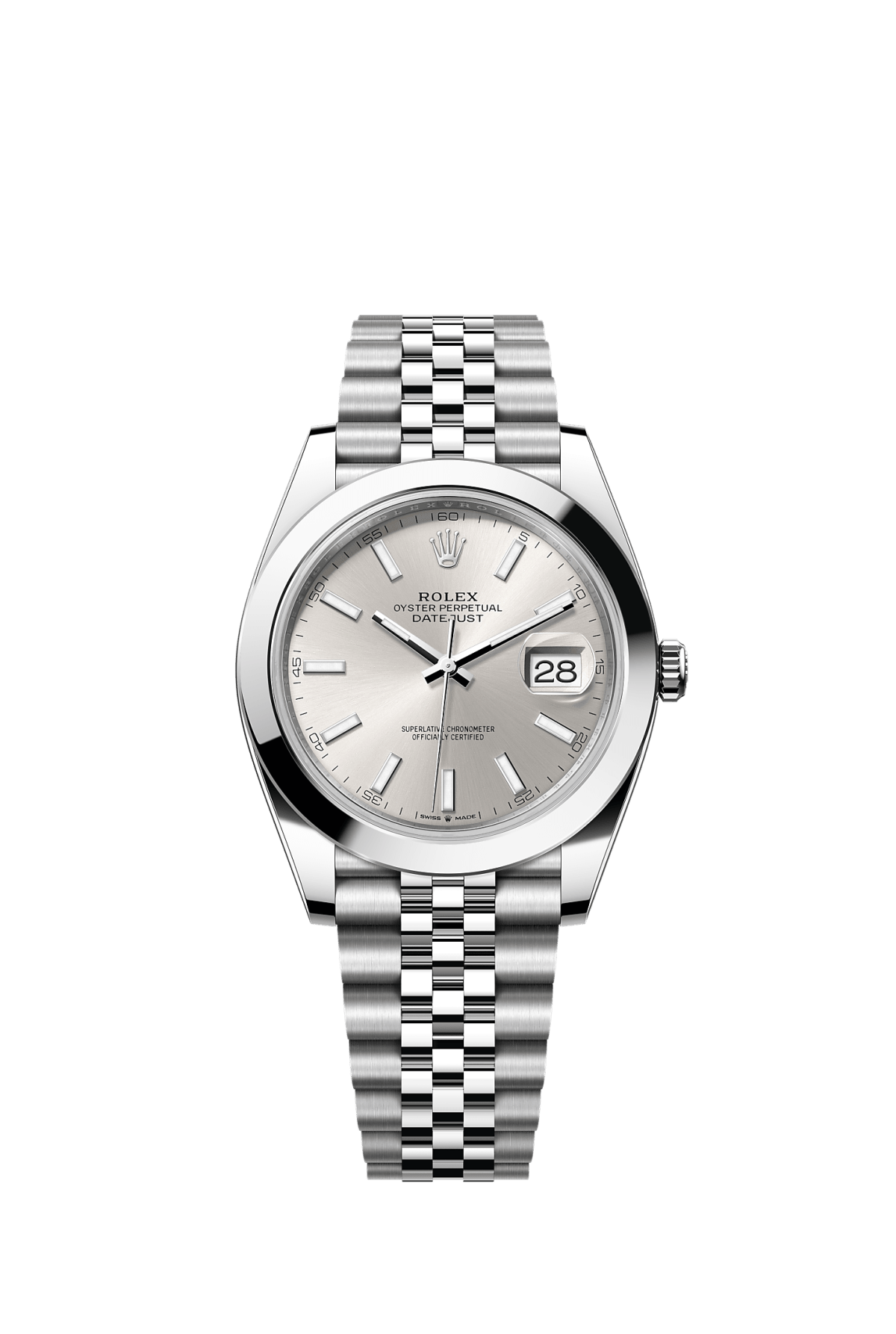 ROLEX DATEJUST 41MM SILVER INDEX DIAL SMOOTH BEZEL JUBILEE BRACELET 126300