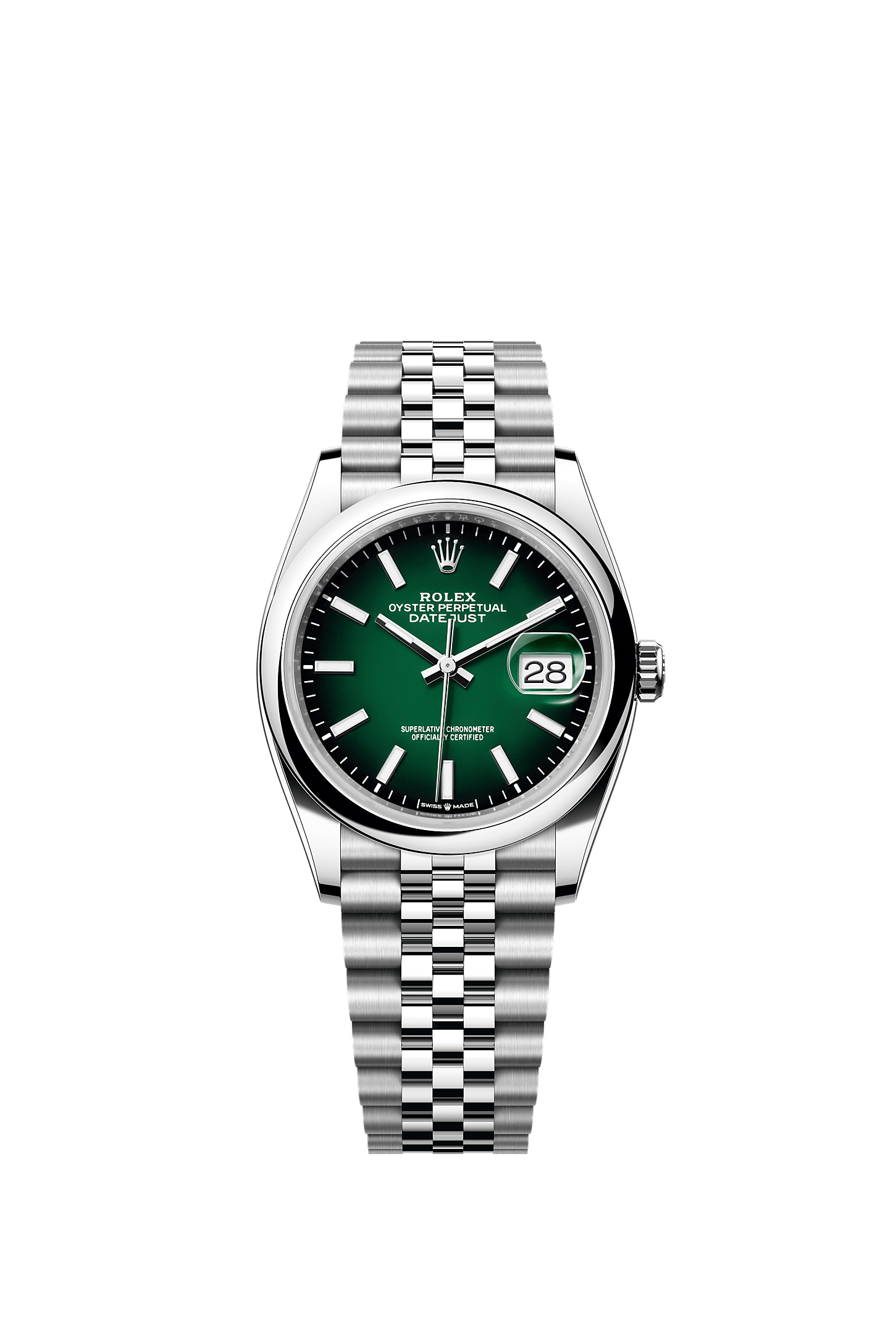 ROLEX DATEJUST 36 GREEN OMBRÉ INDEX DIAL SMOOTH BEZEL JUBILEE BRACELET 126200