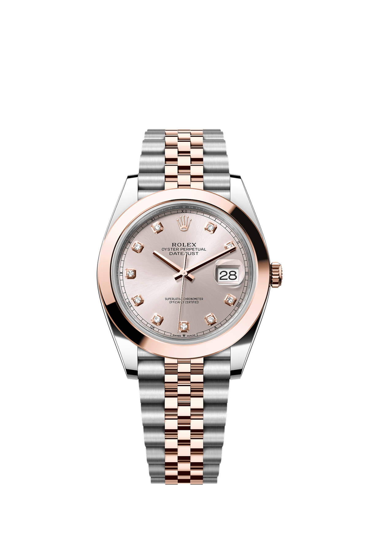 ROLEX DATEJUST 41MM TWO-TONE EVEROSE GOLD SUNDUST DIAMOND DIAL SMOOTH BEZEL JUBILEE BRACELET 126301