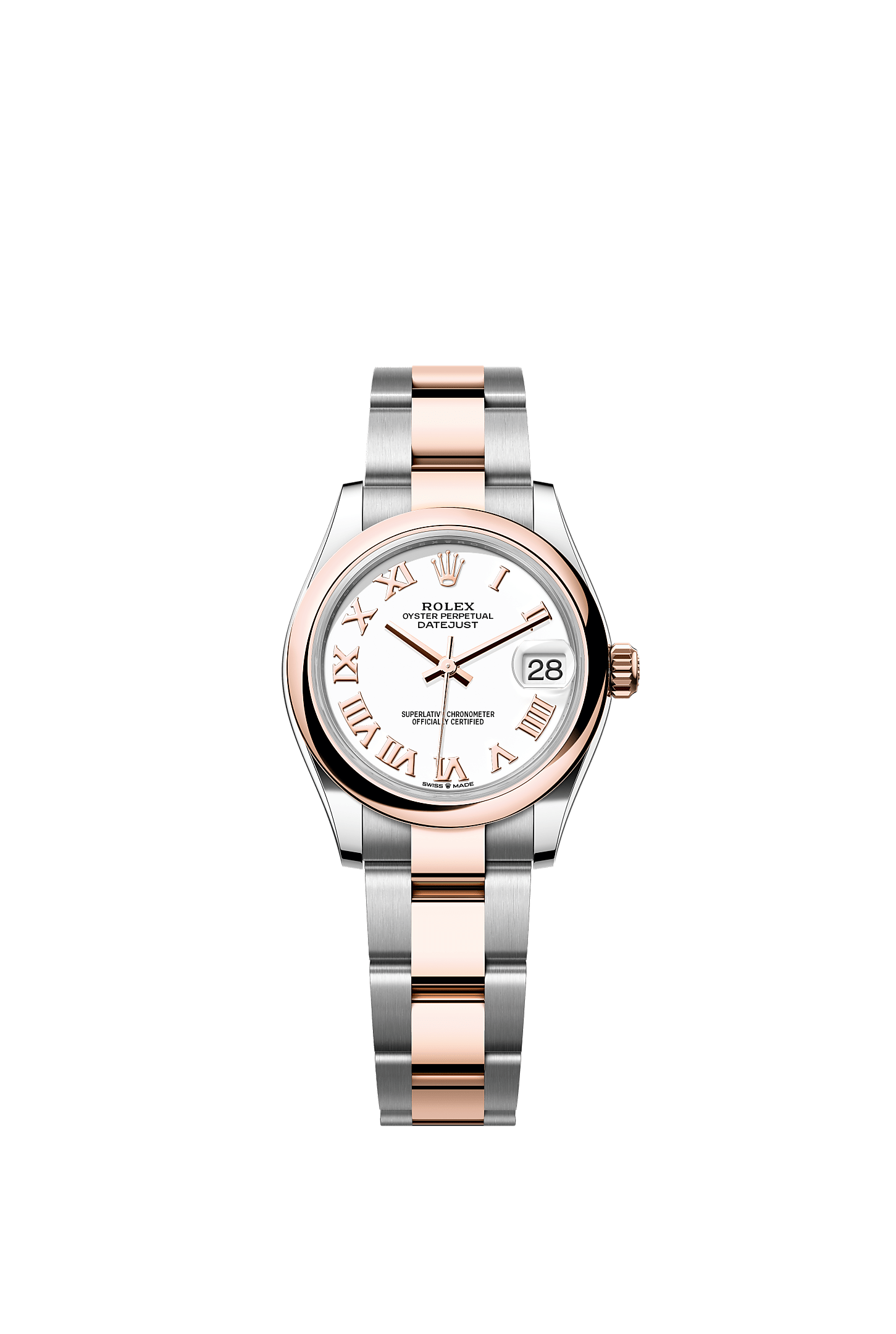 ROLEX LADY-DATEJUST 31MM TWO-TONE EVEROSE GOLD WHITE ROMAN DIAL DOMED BEZEL OYSTER BRACELET 278241