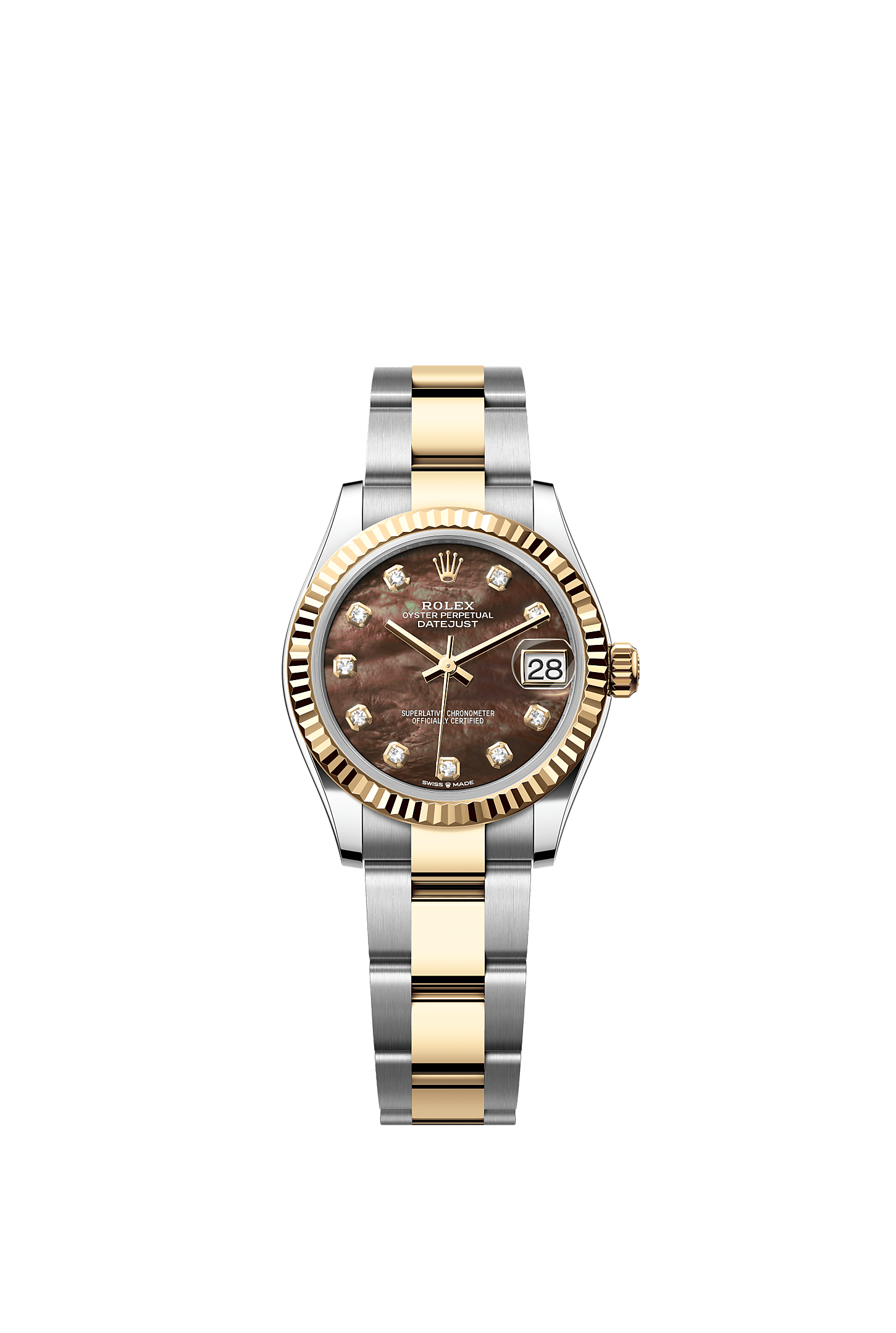ROLEX LADY-DATEJUST 31MM TWO-TONE YELLOW GOLD TAHITIAN MOTHER OF PEARL DIAMOND DIAL FLUTED BEZEL OYSTER BRACELET 278273