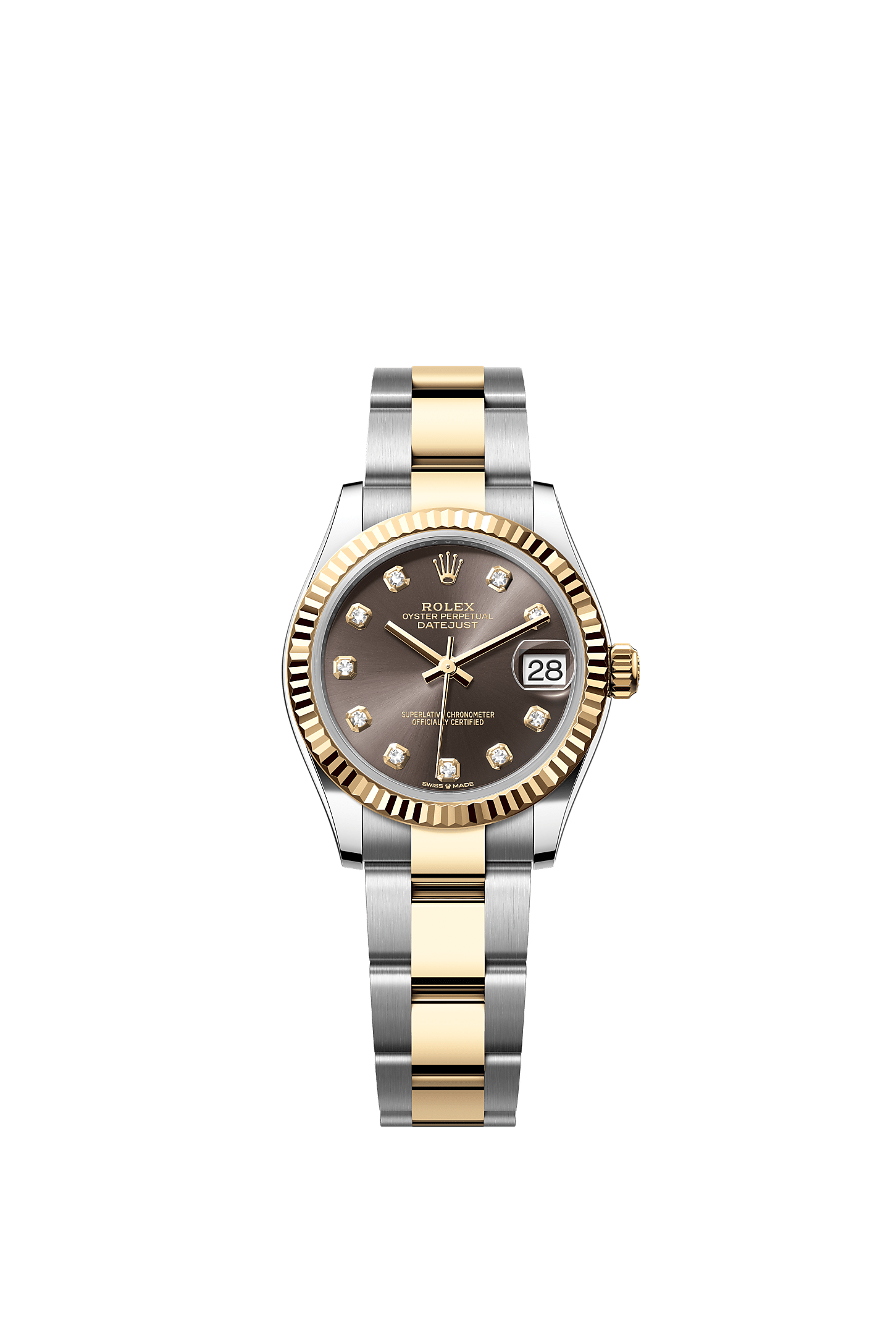ROLEX LADY-DATEJUST 31MM TWO-TONE YELLOW GOLD DARK GREY DIAMOND DIAL FLUTED BEZEL OYSTER BRACELET 278273
