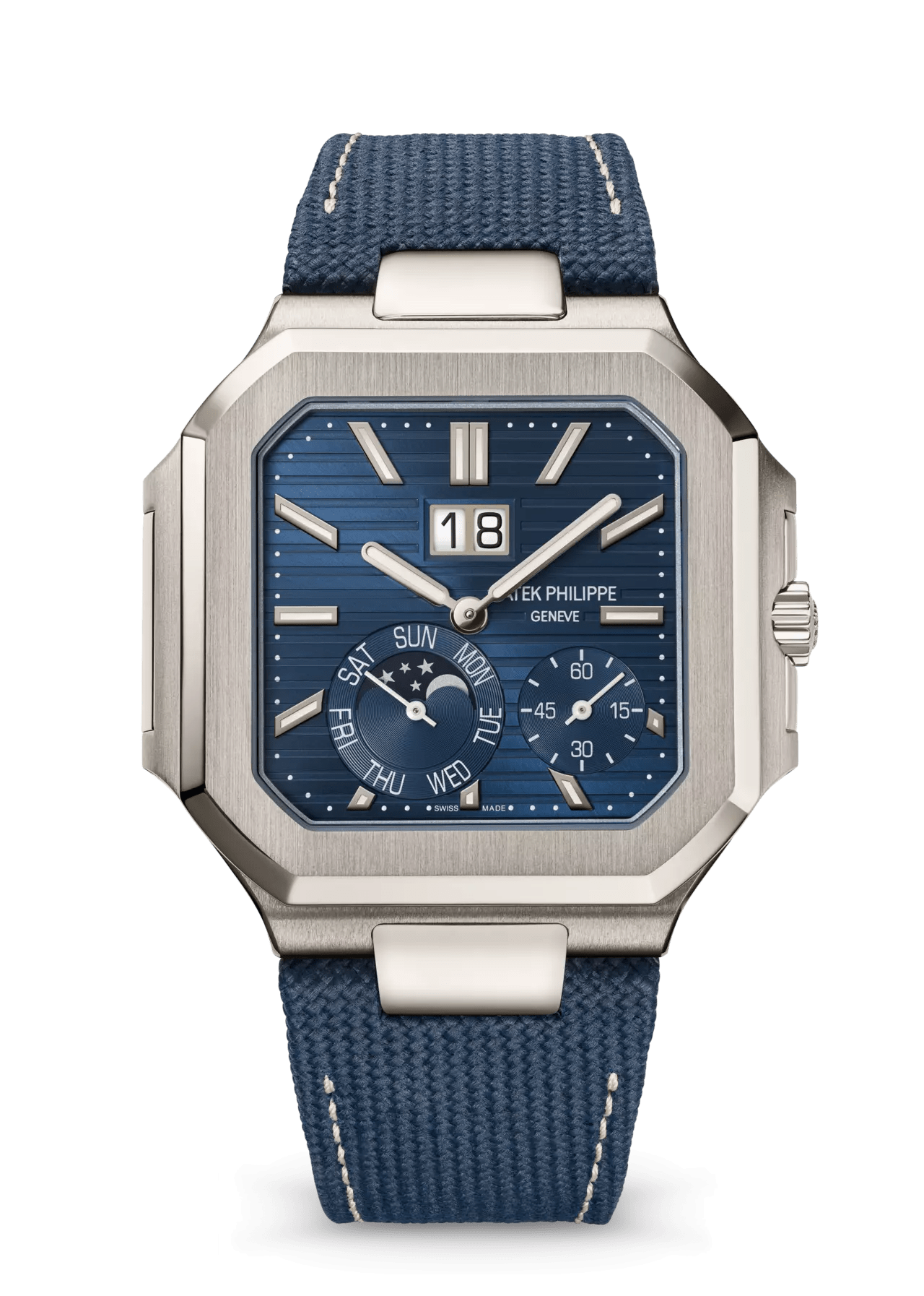 PATEK PHILIPPE CUBITUS INSTANTANEOUS GRAND DATE DAY & MOON PHASES 45MM PLATINUM BLUE DIAL – 5822P-001