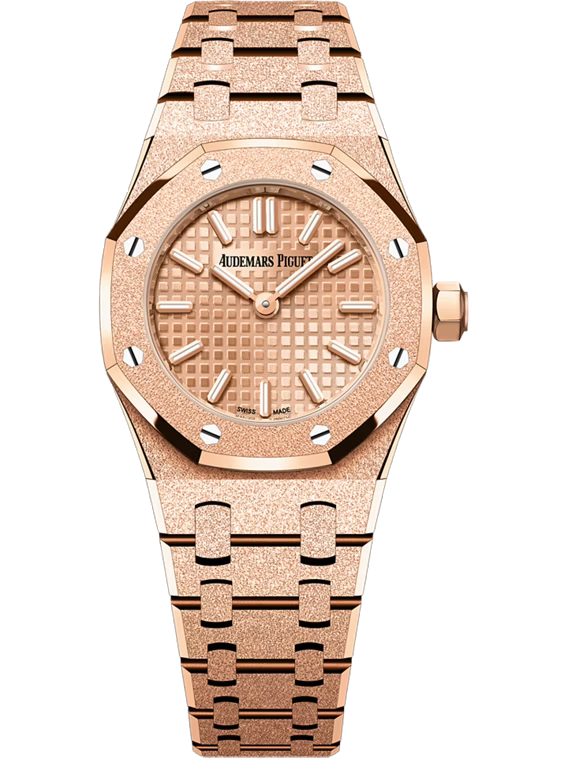 AUDEMARS PIGUET ROYAL OAK MINI FROSTED GOLD QUARTZ 23MM 18-CARAT PINK GOLD