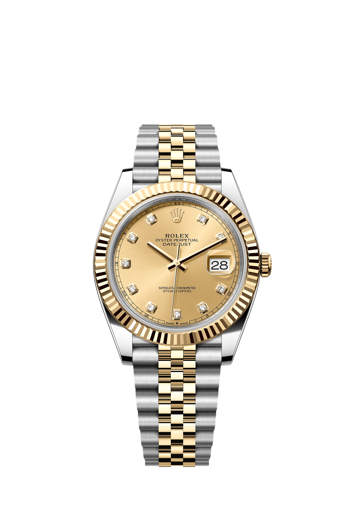 ROLEX DATEJUST 41MM TWO-TONE YELLOW GOLD CHAMPAGNE DIAMOND DIAL FLUTED BEZEL JUBILEE BRACELET 126333