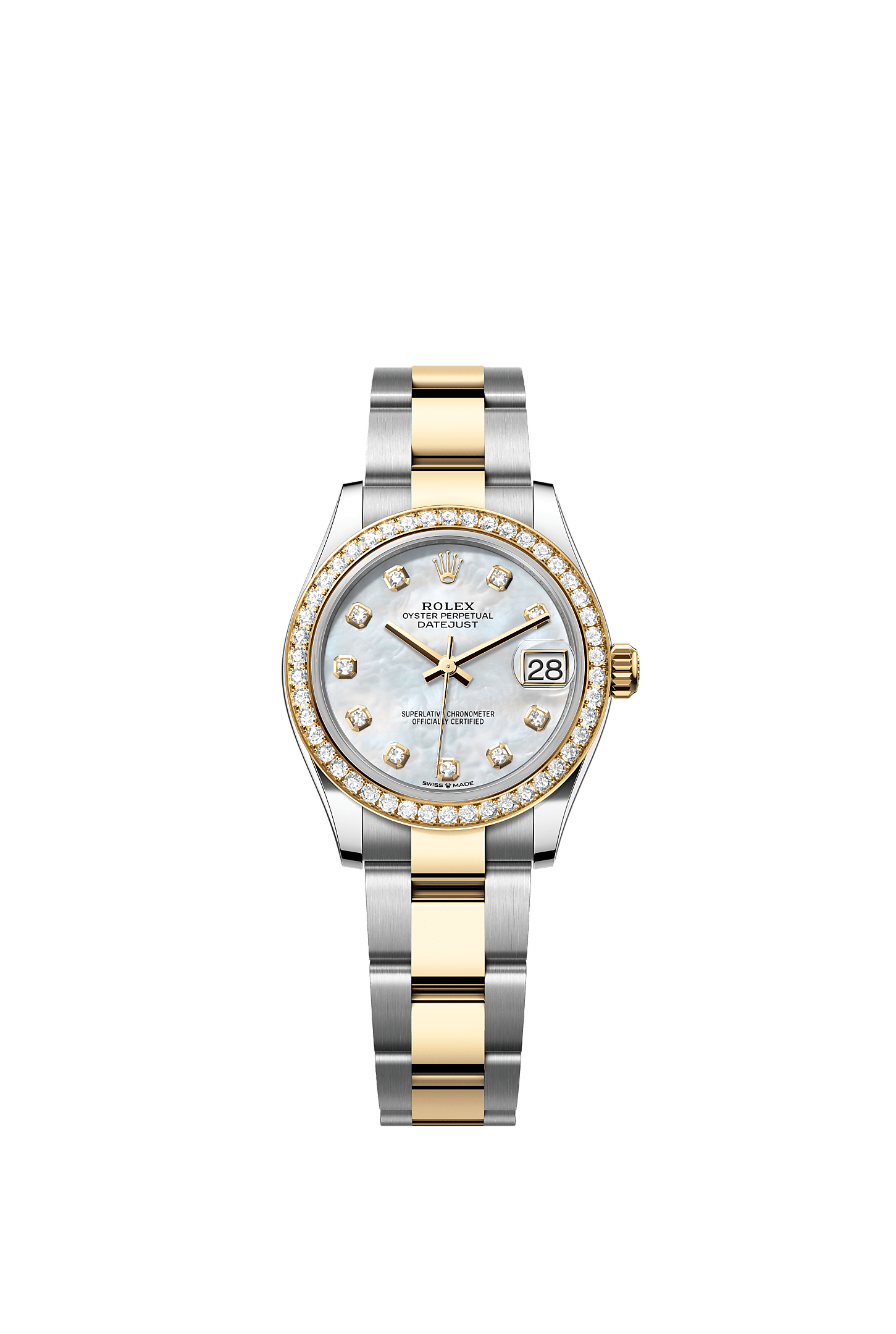 ROLEX LADY-DATEJUST 31MM TWO-TONE YELLOW GOLD MOTHER OF PEARL DIAL DIAMOND BEZEL OYSTER BRACELET 278383RBR