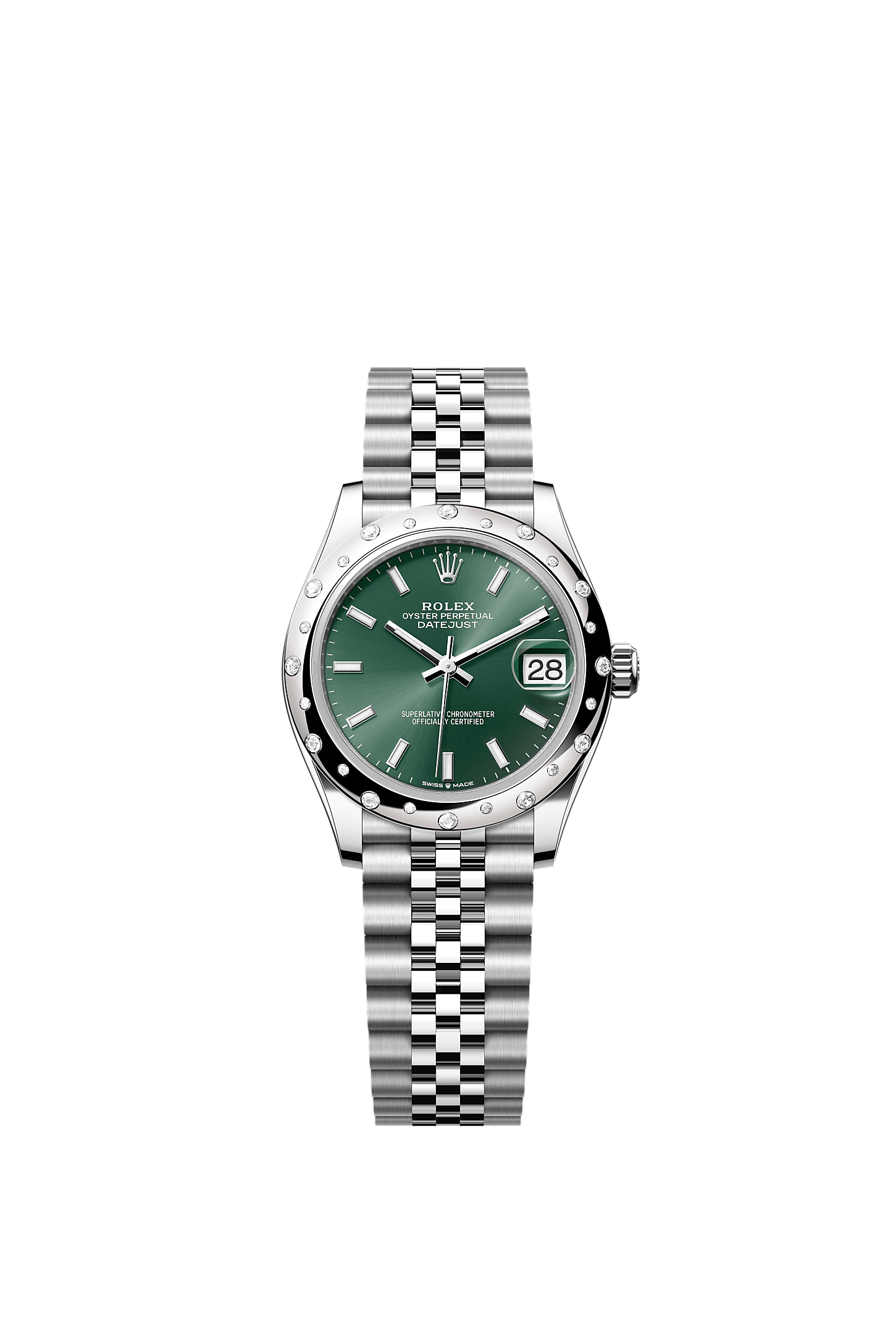 ROLEX LADY-DATEJUST 31MM GREEN INDEX DIAL DIAMOND-SET SMOOTH DOMED BEZEL JUBILEE BRACELET 278344RBR