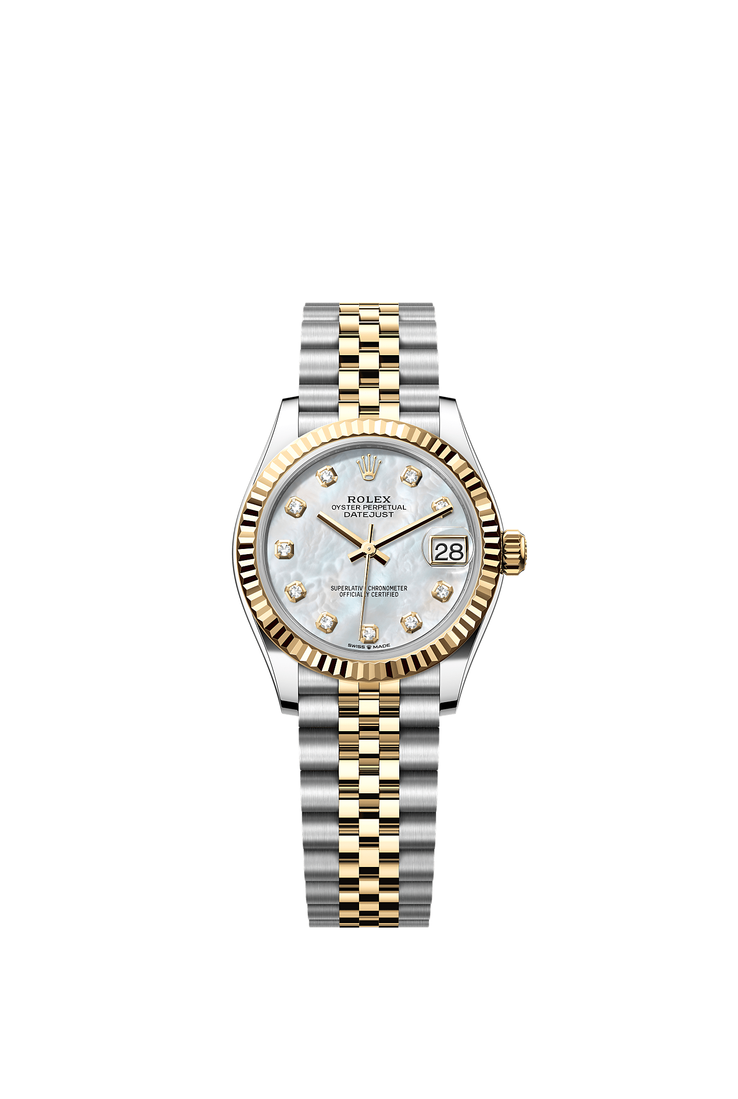 ROLEX LADY-DATEJUST 31MM TWO-TONE YELLOW GOLD MOTHER OF PEARL DIAMOND DIAL FLUTED BEZEL JUBILEE BRACELET 278273