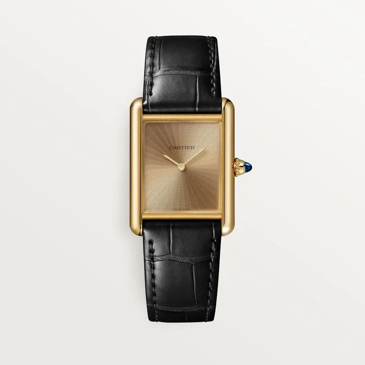 CARTIER TANK LOUIS CARTIER 18K YELLOW GOLD GOLDEN SUNRAY DIAL BLACK ALLIGATOR STRAP MANUAL WIND WGTA0211