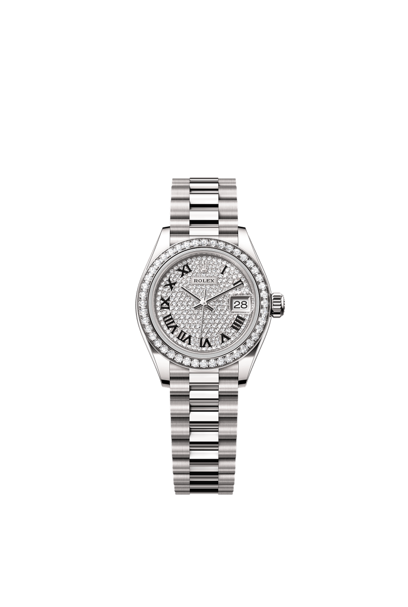 ROLEX LADY-DATEJUST 28MM WHITE GOLD DIAMOND-PAVED DIAL DIAMOND-SET BEZEL PRESIDENT BRACELET 279139RBR