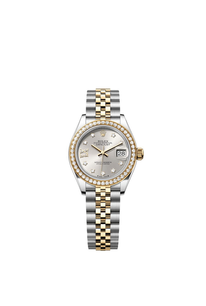 ROLEX LADY-DATEJUST 28MM TWO-TONE YELLOW GOLD SILVER STAR DIAMOND DIAL DIAMOND-SET BEZEL JUBILEE BRACELET 279383RBR
