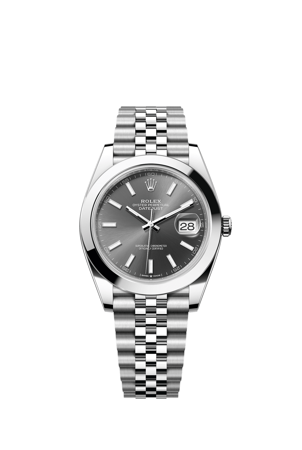 ROLEX DATEJUST 41MM GREY SLATE INDEX DIAL SMOOTH BEZEL JUBILEE BRACELET 126300