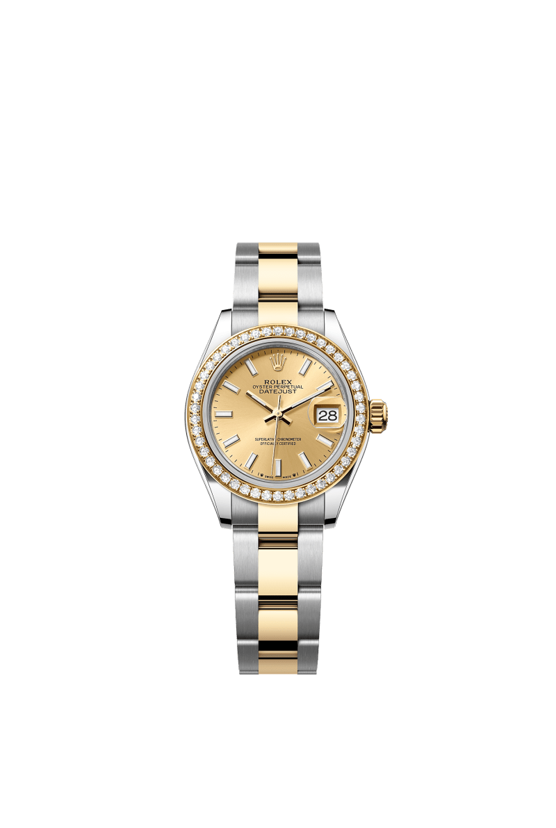 ROLEX LADY-DATEJUST 28MM TWO-TONE YELLOW GOLD CHAMPAGNE INDEX DIAL DIAMOND-SET BEZEL OYSTER BRACELET 279383RBR