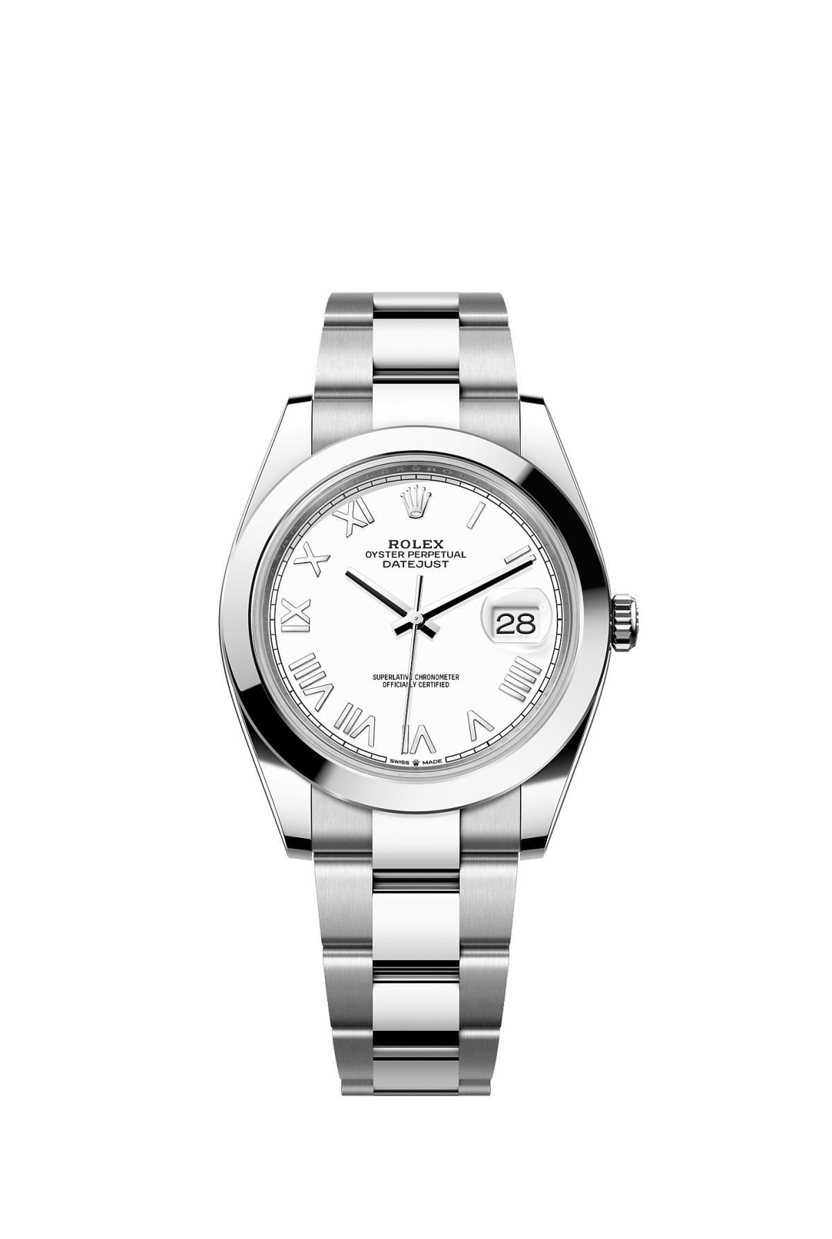 ROLEX DATEJUST 41MM WHITE ROMAN DIAL SMOOTH BEZEL OYSTER BRACELET 126300