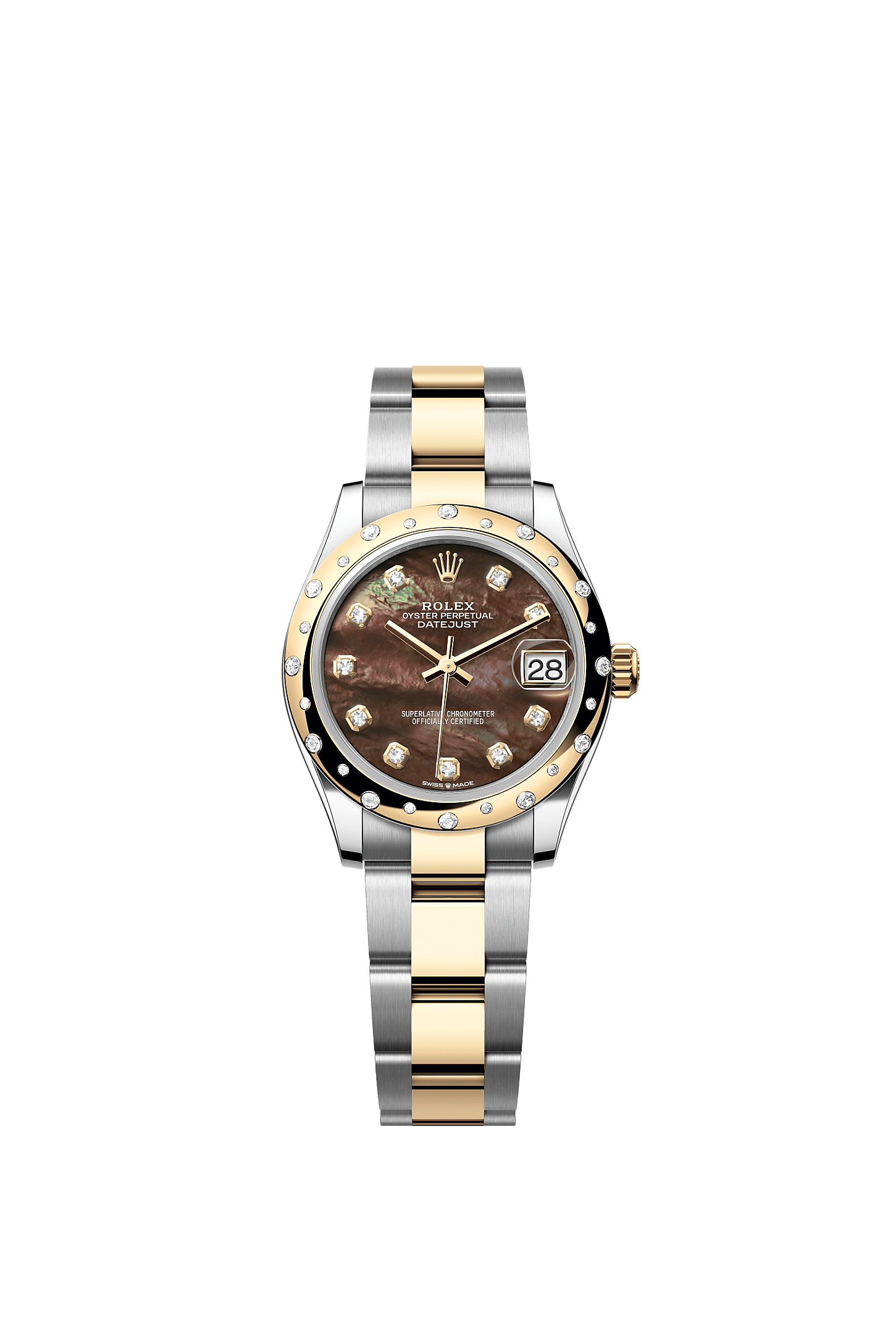 ROLEX LADY-DATEJUST 31MM TWO-TONE YELLOW GOLD BLACK MOTHER OF PEARL DIAL DIAMOND DOMED BEZEL OYSTER BRACELET 278343RBR