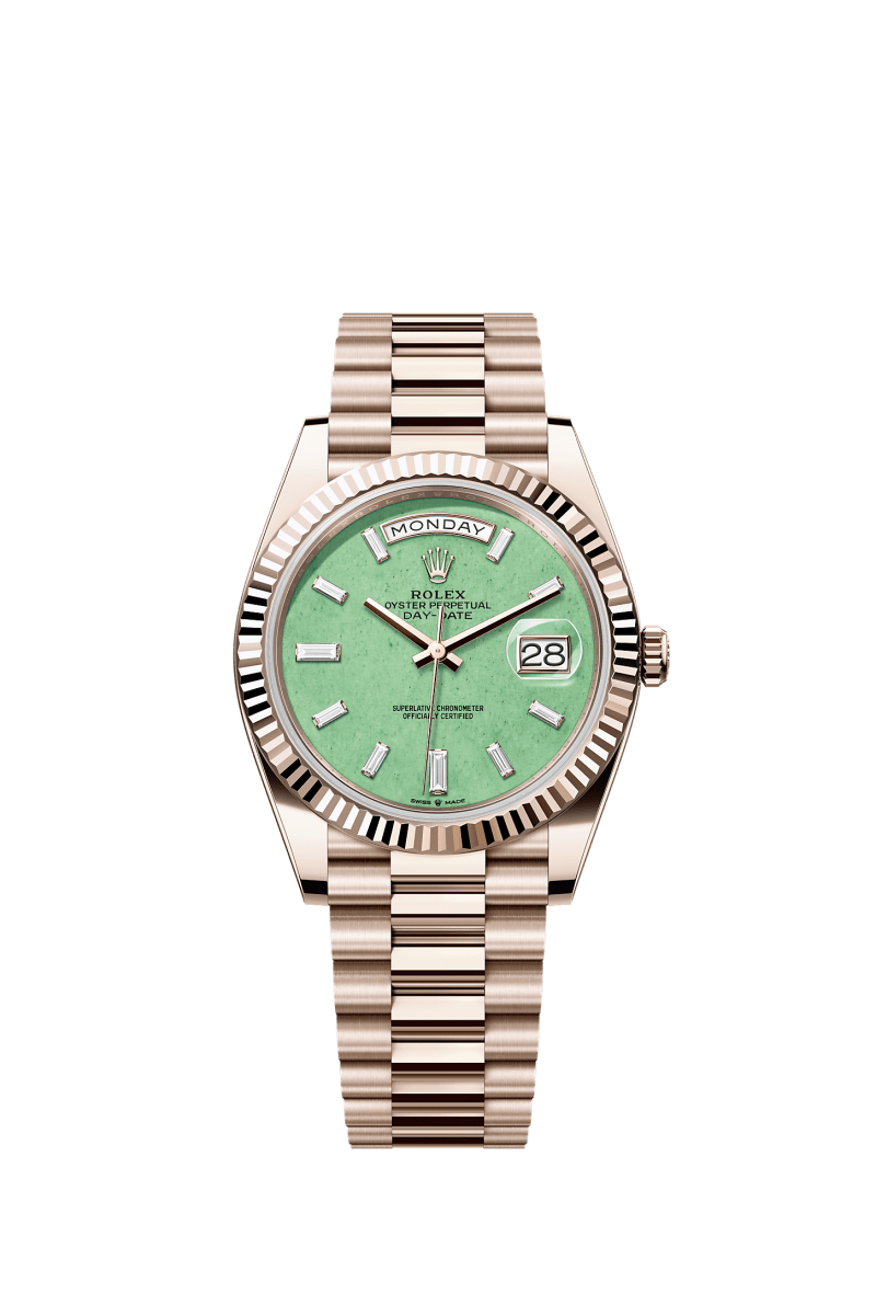 ROLEX DAY-DATE 40MM JUBILEE GOLD GREEN AVENTURINE DIAMOND DIAL FLUTED BEZEL PRESIDENT BRACELET 228235JG
