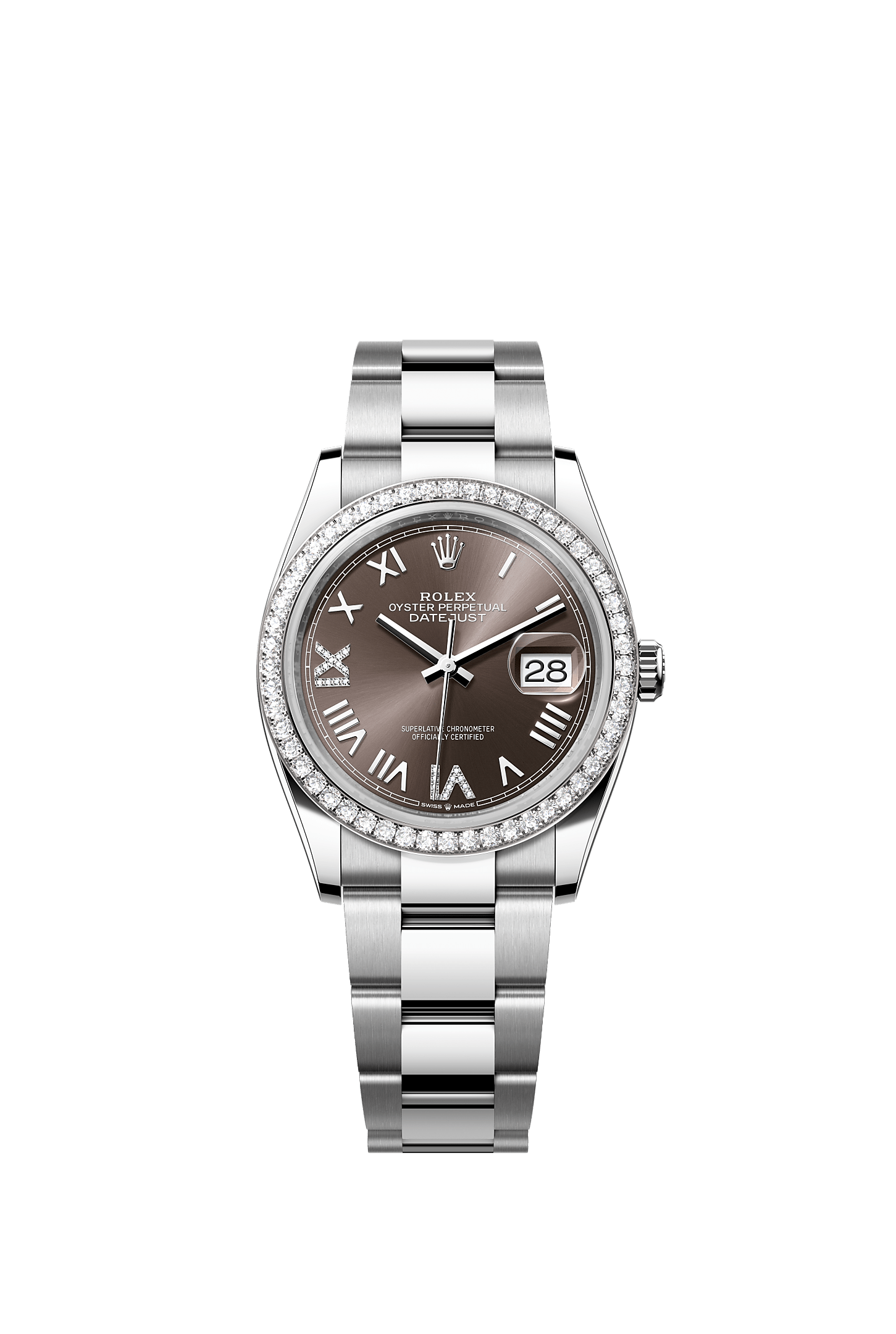 ROLEX DATEJUST 36 DARK GREY ROMAN DIAMOND DIAL DIAMOND BEZEL OYSTER BRACELET 126284RBR