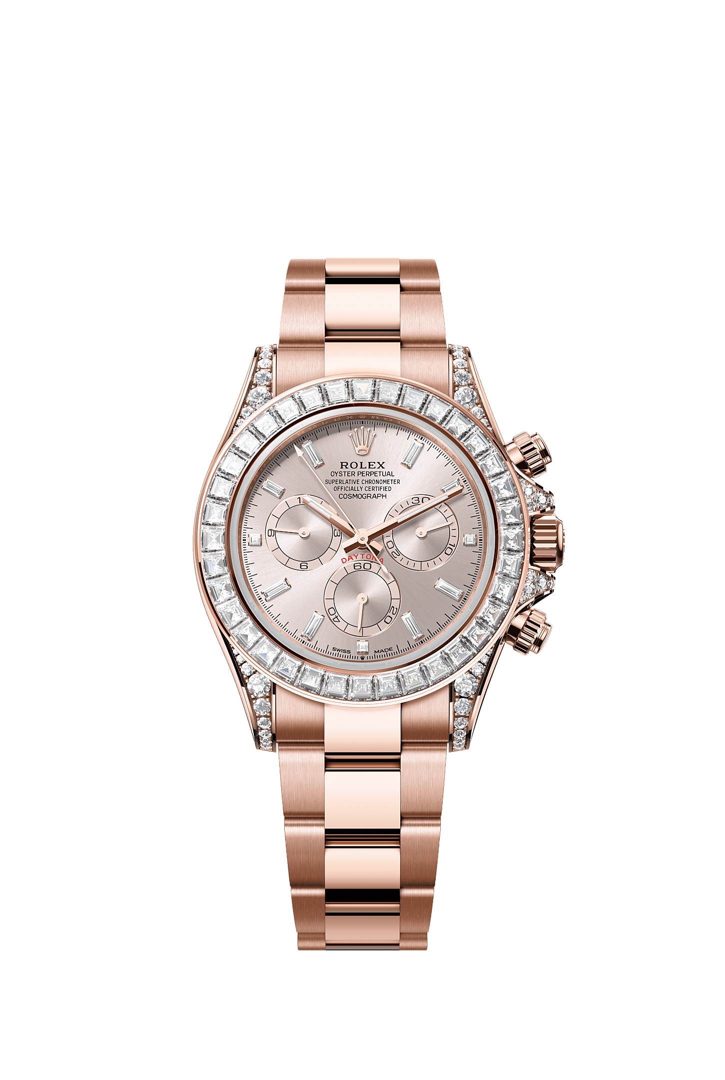 ROLEX COSMOGRAPH DAYTONA 40MM EVEROSE GOLD SUNDUST DIAMOND BAGUETTE DIAL DIAMOND BEZEL 126595TBR – NEW 2025 / 2026