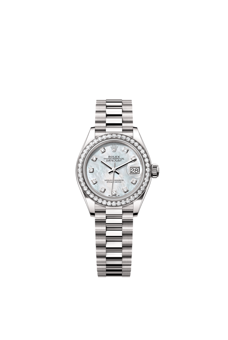 ROLEX LADY-DATEJUST 28MM WHITE GOLD MOTHER OF PEARL DIAMOND DIAL DIAMOND-SET BEZEL PRESIDENT BRACELET 279139RBR