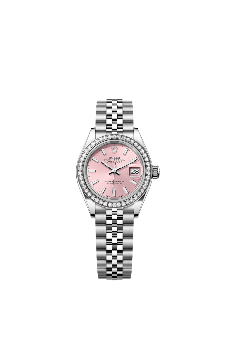 ROLEX LADY-DATEJUST 28MM PINK INDEX DIAL DIAMOND-SET BEZEL JUBILEE BRACELET 279384RBR