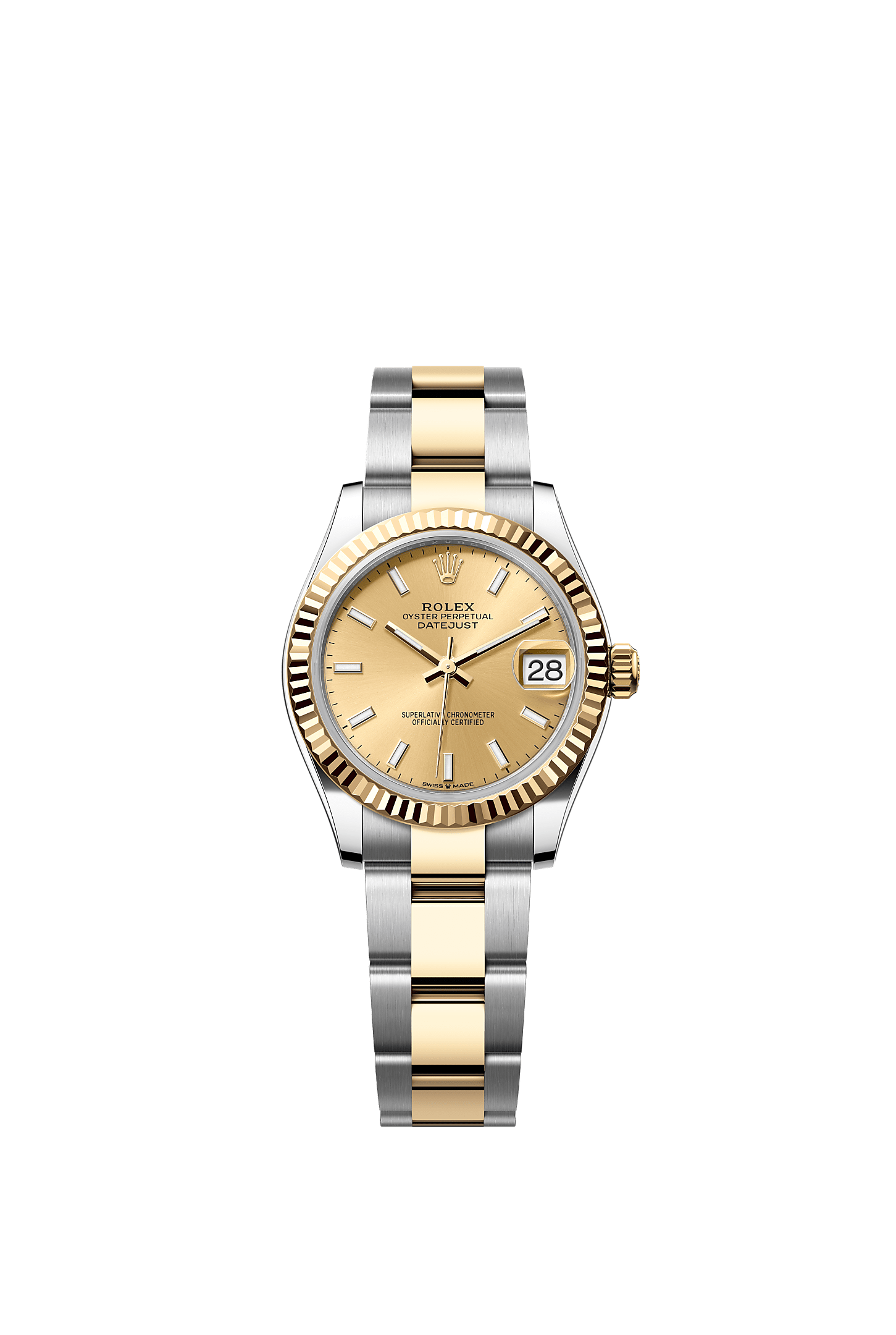 ROLEX LADY-DATEJUST 31MM TWO-TONE YELLOW GOLD CHAMPAGNE INDEX DIAL FLUTED BEZEL OYSTER BRACELET 278273