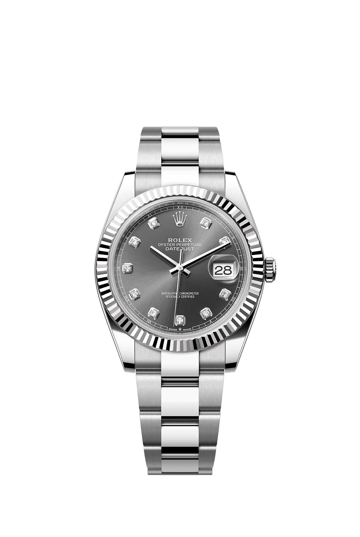 ROLEX DATEJUST 41MM SLATE DIAMOND DIAL FLUTED BEZEL OYSTER BRACELET 126334