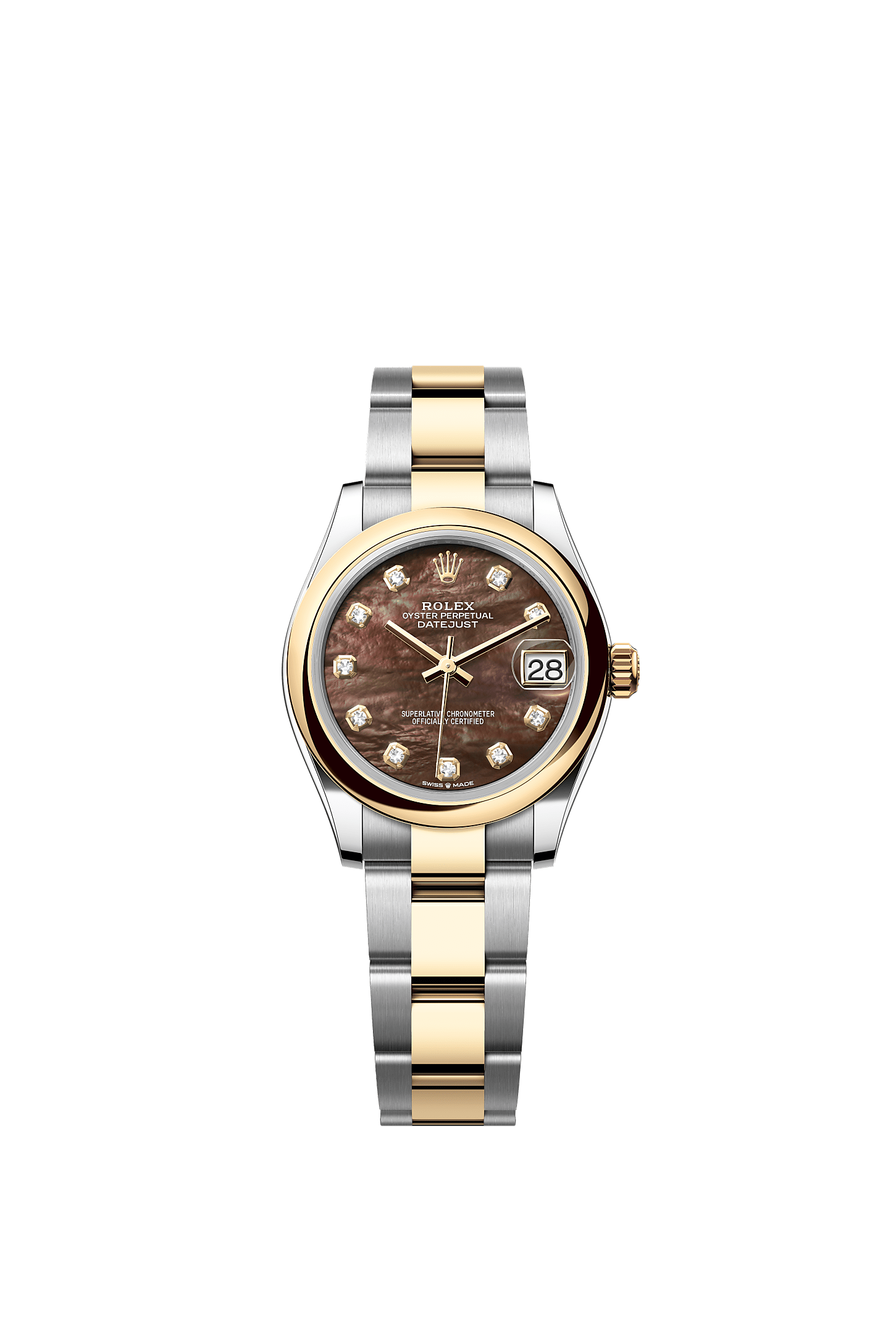 ROLEX LADY-DATEJUST 31MM TWO-TONE YELLOW GOLD BLACK MOTHER OF PEARL DIAMOND DIAL DOMED BEZEL OYSTER BRACELET 278243
