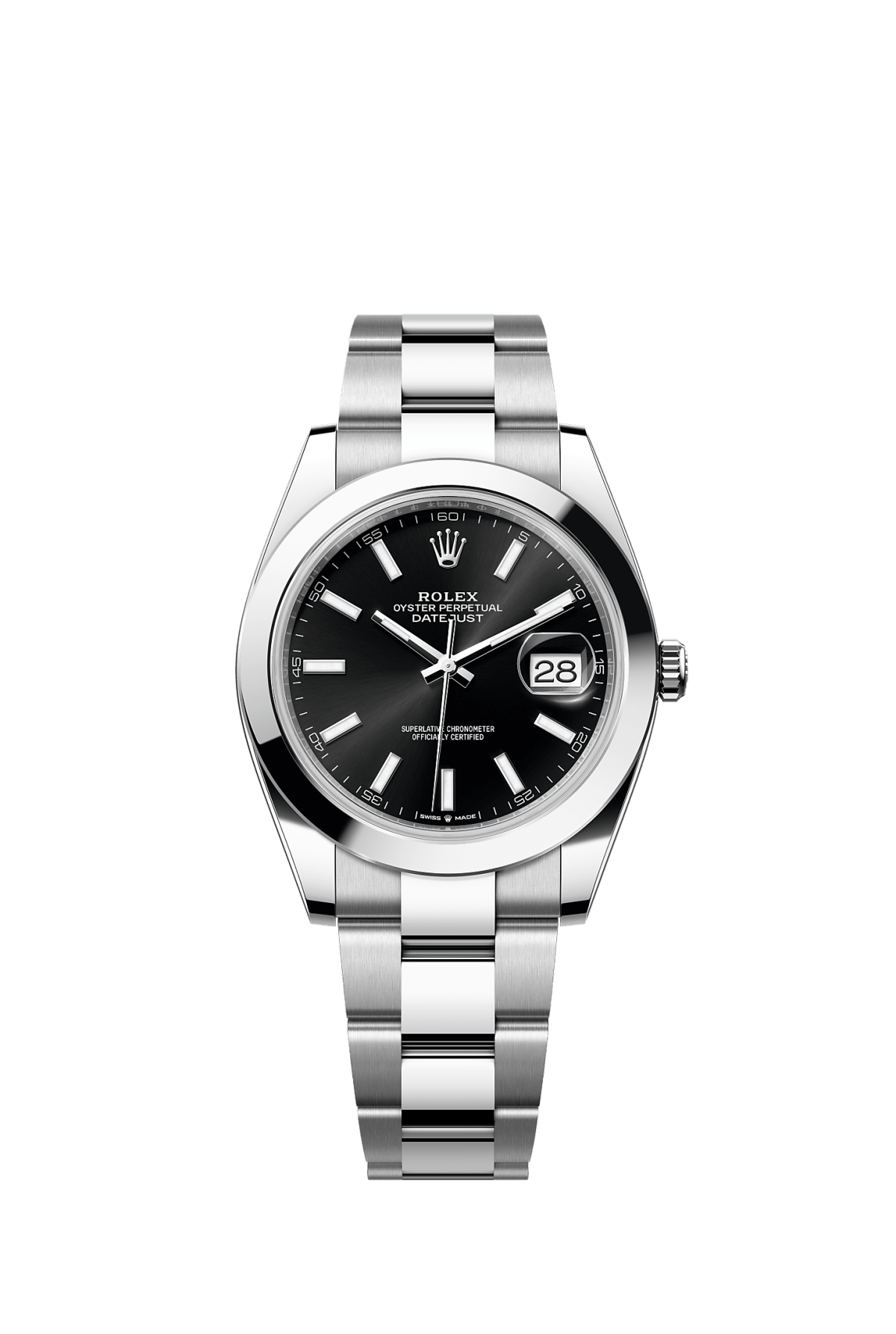 ROLEX DATEJUST 41MM BLACK INDEX DIAL SMOOTH BEZEL OYSTER BRACELET 126300